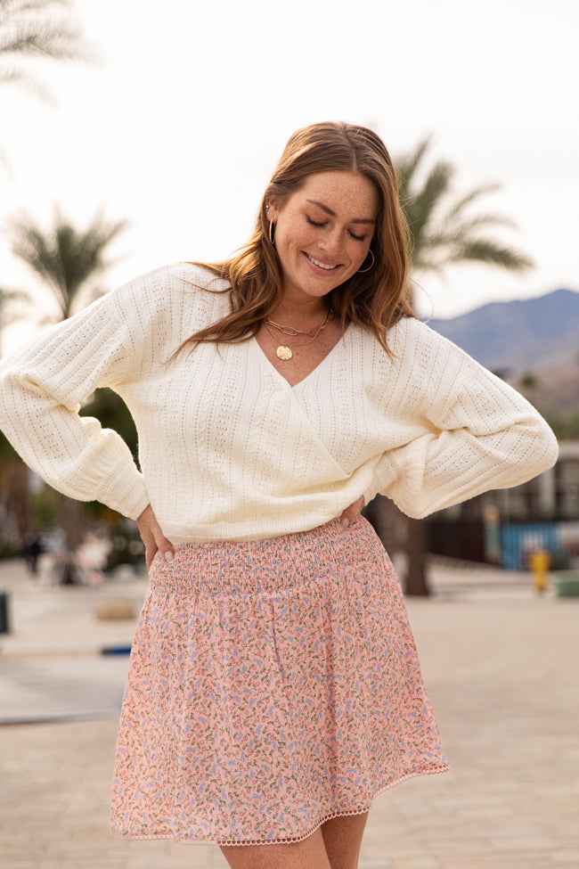 With Love Ivory Wrap Pointelle Sweater for Women - Cozy Knit Pullover for Fall & Winter - Perfect for Casual Outfits, Dates, and Office Wear