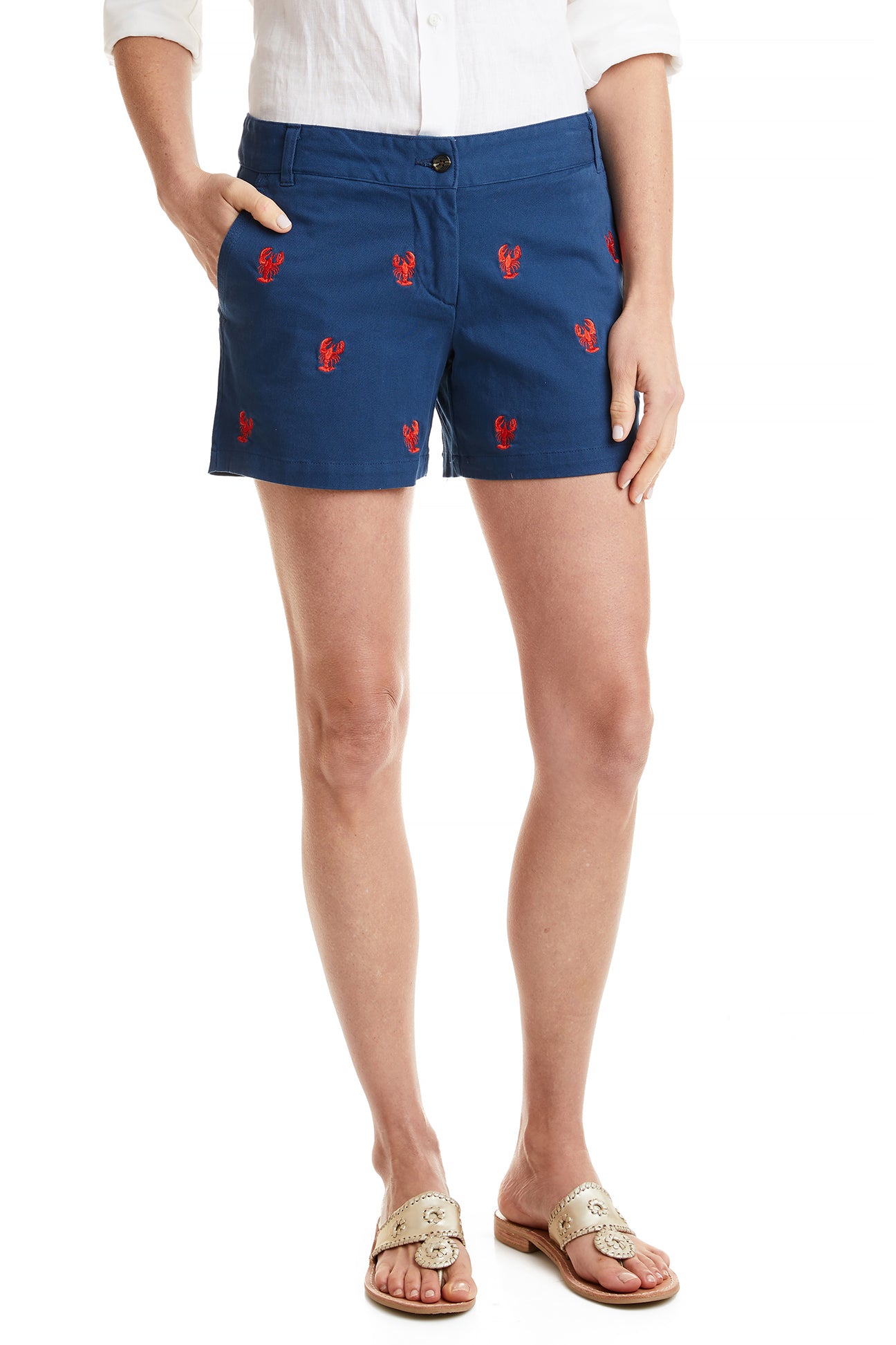 Stretch Twill Nantucket Navy Sailing Shorts with Lobster Print - Comfortable & Stylish Men's Swim Trunks for Beach, Pool, and Summer Vacations