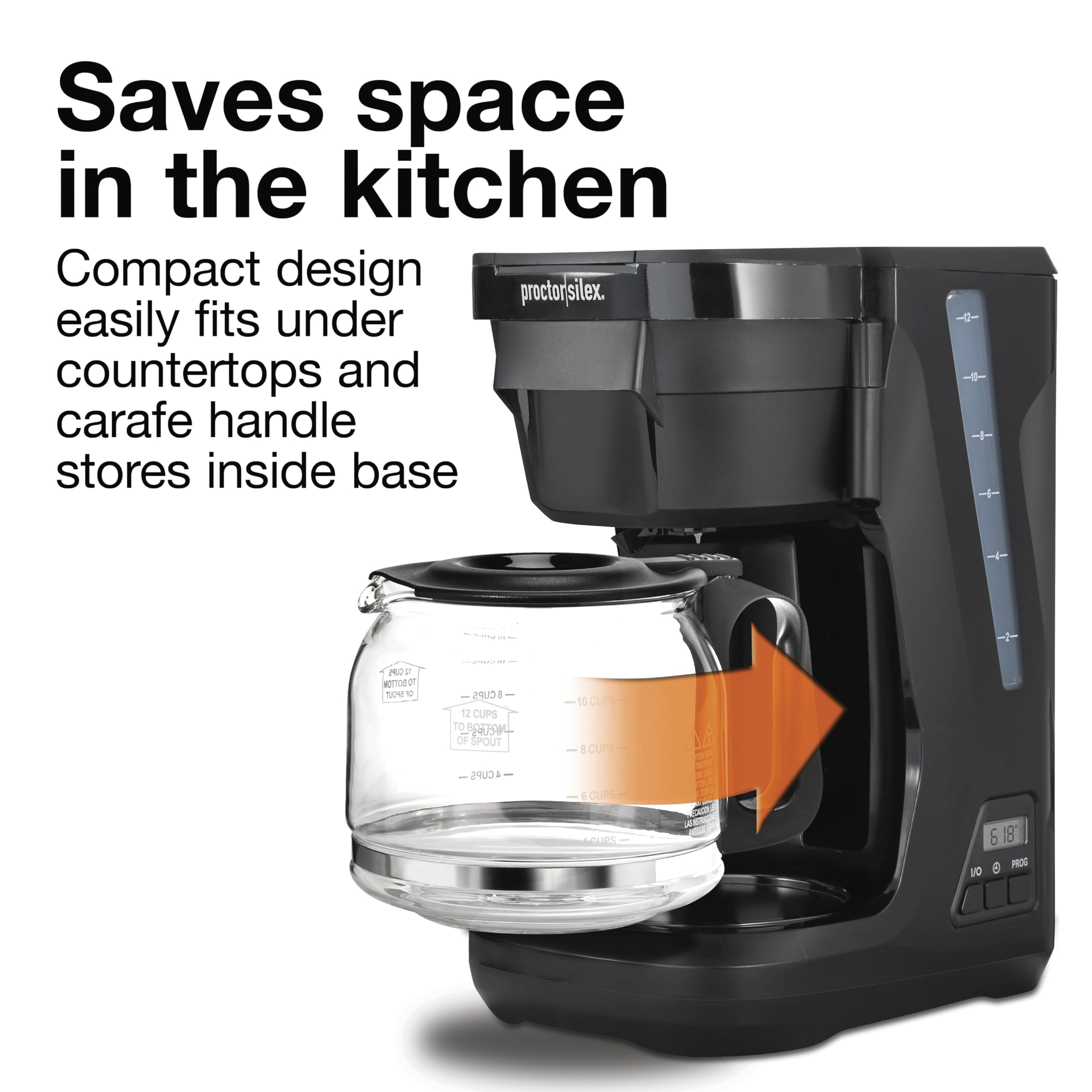 Proctor Silex 12-Cup Programmable Drip Coffee Maker with Digital Display & FrontFill Water Tank - Black and Silver (43685PS) - Perfect for Home, Office & Entertaining