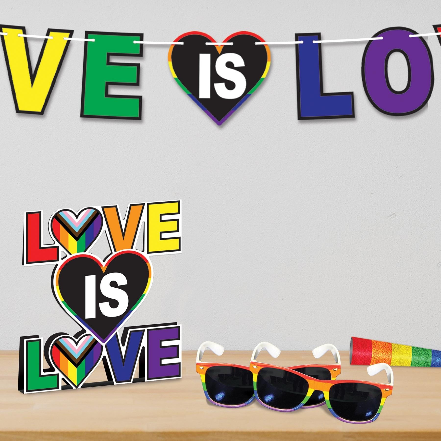 12 Pack Beistle 3D Love is Love Party Centerpieces - Rainbow Pride Decorations for LGBTQ+ Weddings, Anniversaries & Pride Month Celebrations