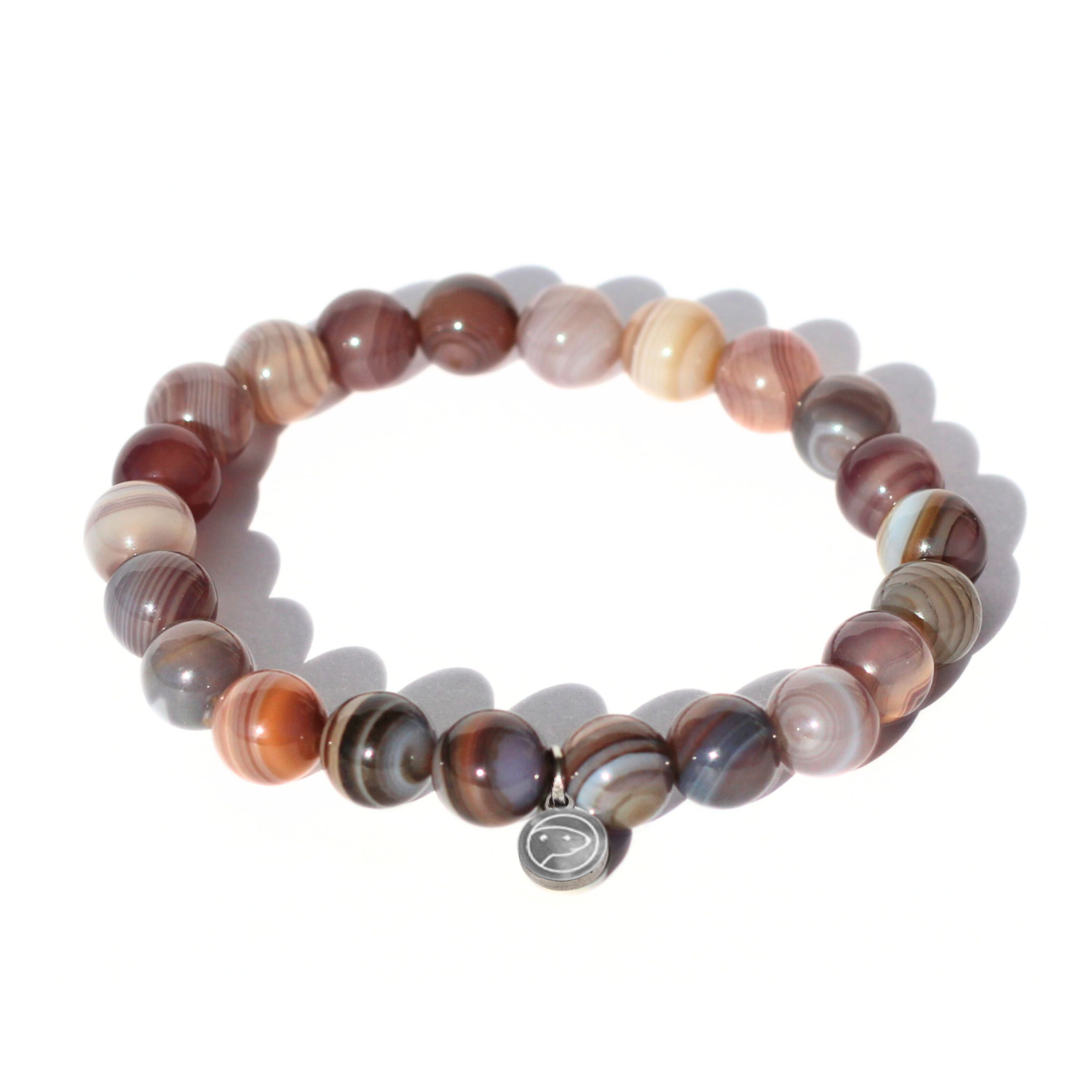 Botswana Agate Beaded Bracelet for Women - Natural Stone Healing Crystal Jewelry for Stress Relief & Positive Energy - Perfect for Meditation, Yoga & Spiritual Gifts