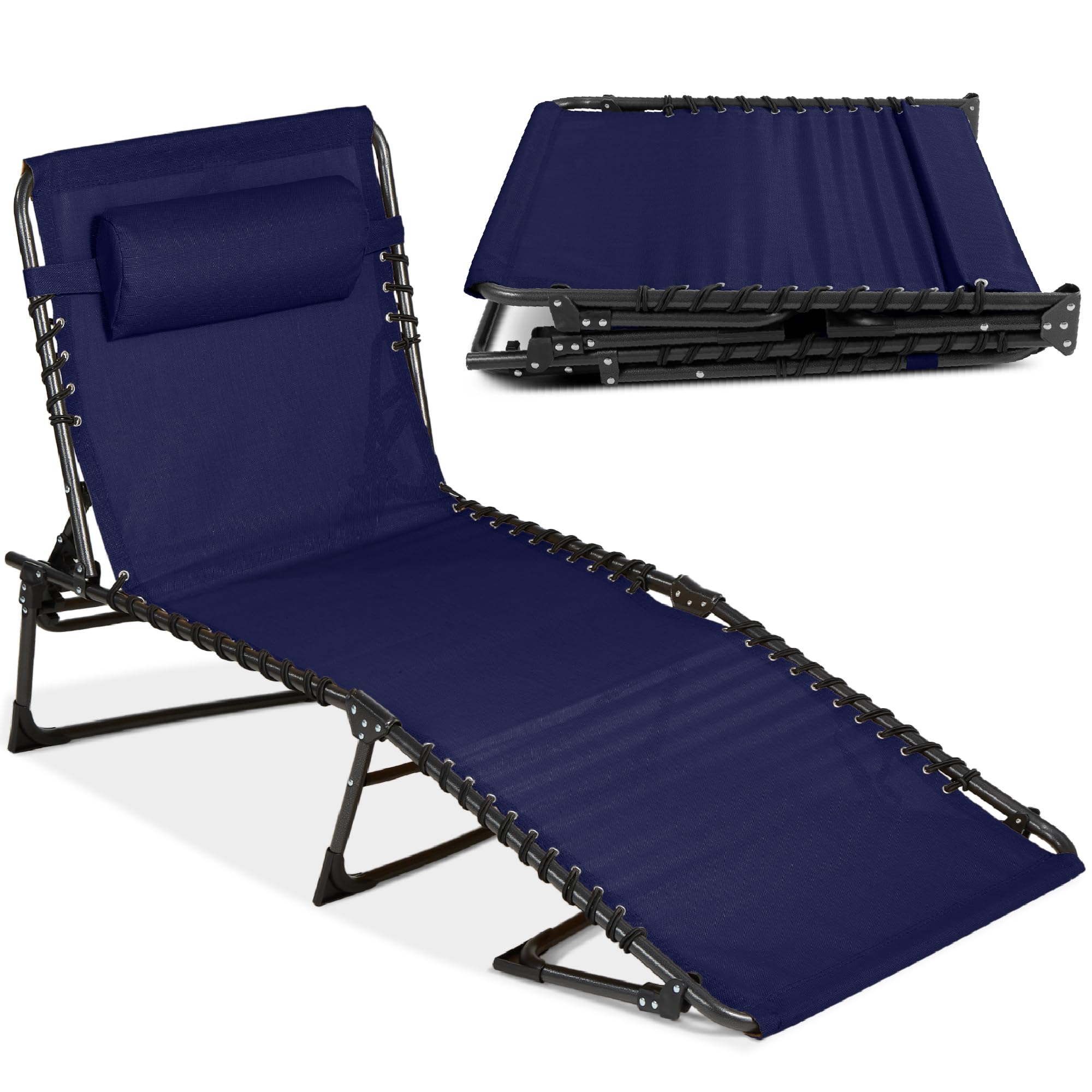 Best Choice Products Patio Chaise Lounge Chair - Portable Outdoor Folding Recliner with 8 Adjustable Positions & 300lb Weight Capacity - Perfect for Backyard, Poolside, Beach & Camping - Navy Blue