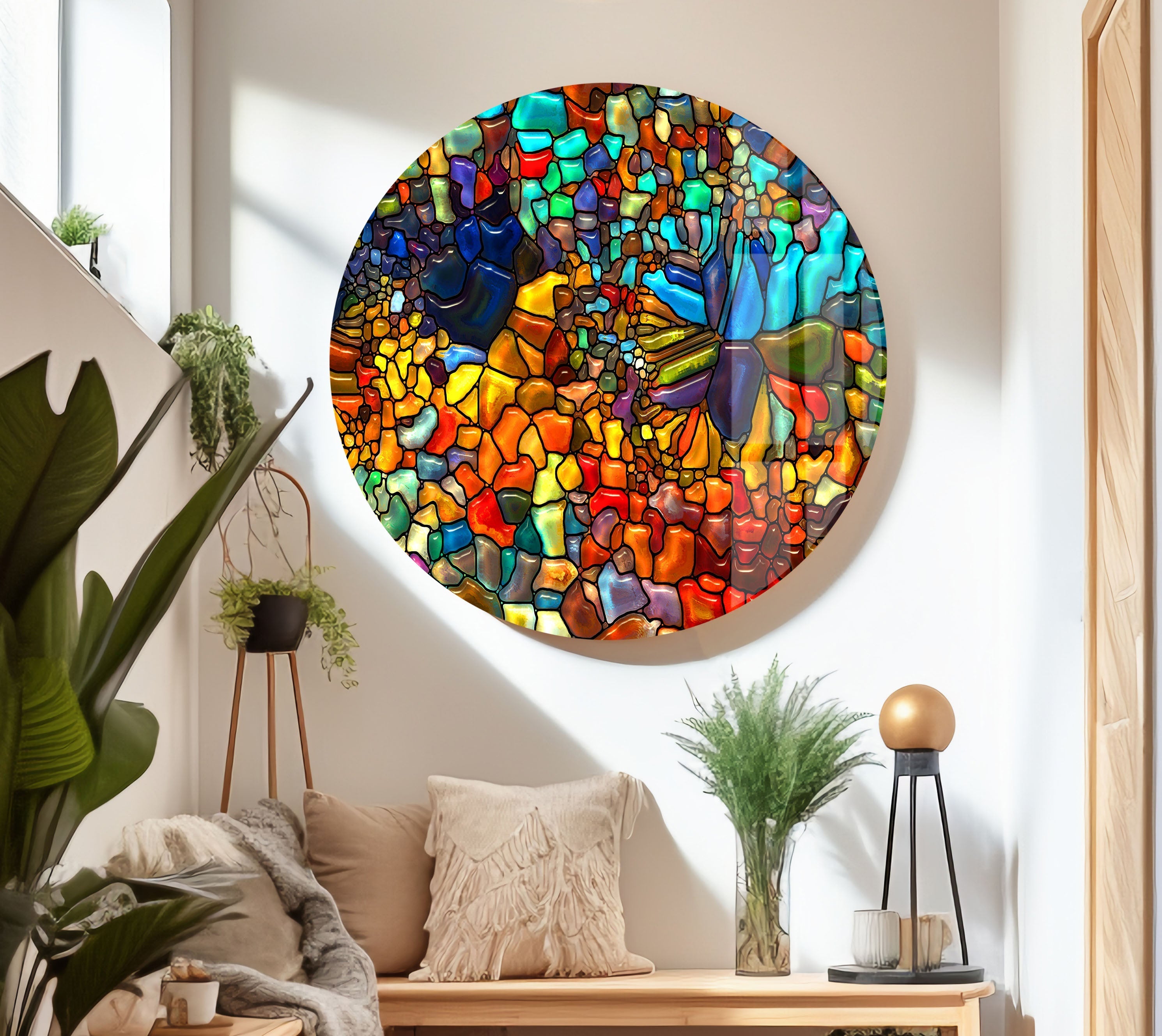 Vibrant Mosaic Stained Glass Wall Art - Handcrafted Decorative Panel for Living Room, Bedroom & Office Decor - Perfect Gift for Home Interior Design