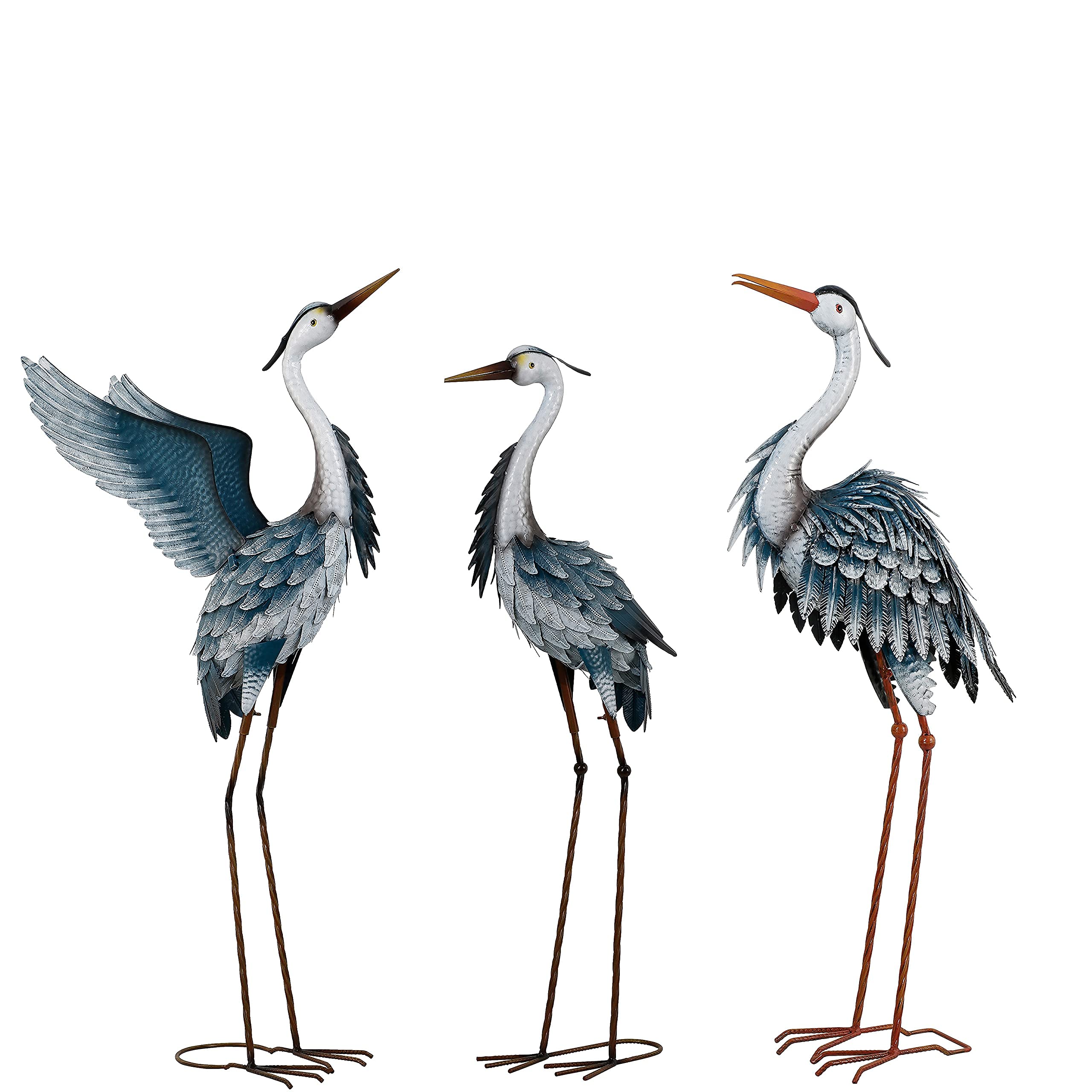 Large Metal Blue Heron Statues for Outdoor & Indoor Decor - Set of 2 (37-40.7