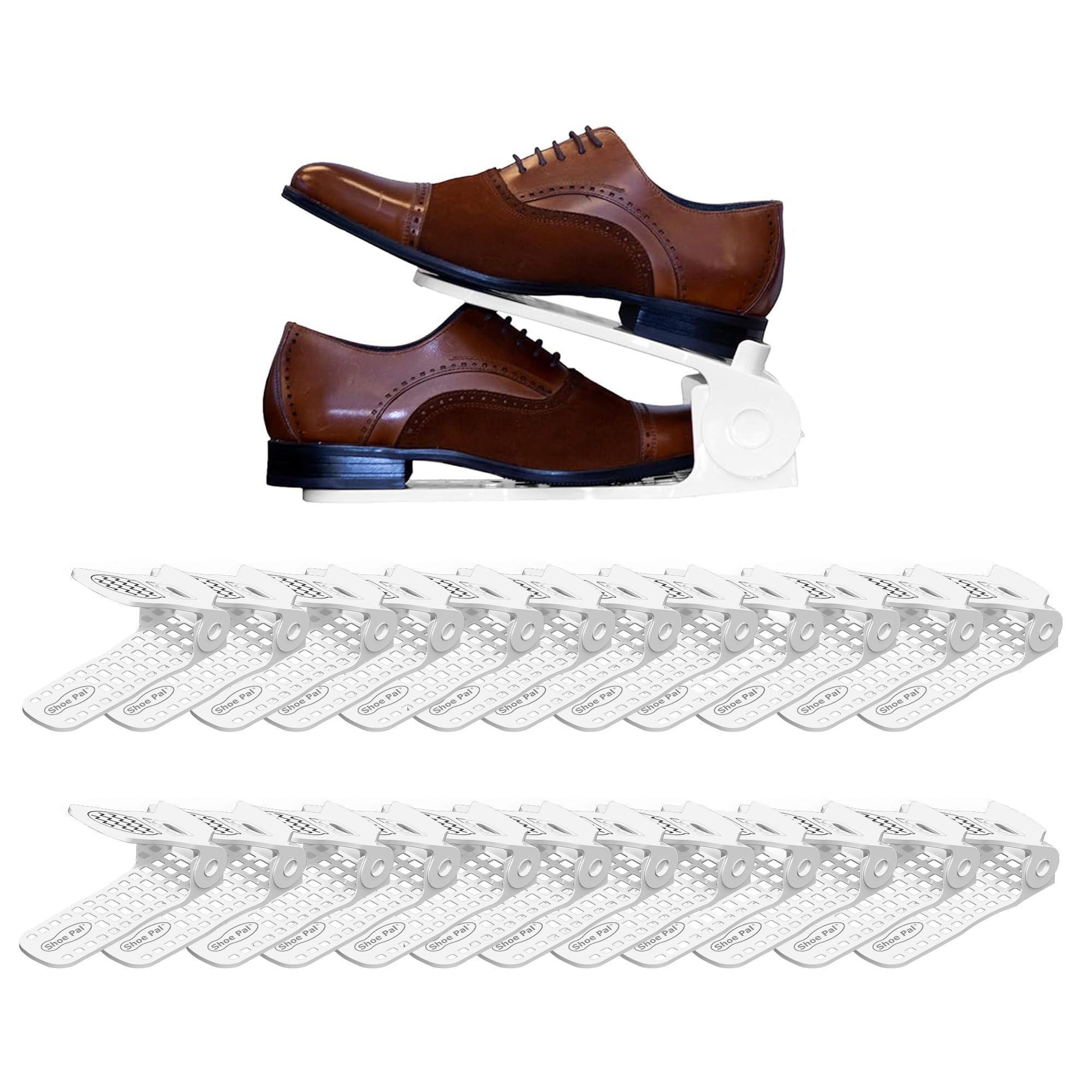 24-Pack Shoe Slot Organizers - Adjustable 4-Level Shoe Stackers for Closet Storage | Space-Saving Shoe Holders for Pairs of Shoes | White Double-Layer Shoe Organizer for Bedroom, Dorm & Entryway Organization