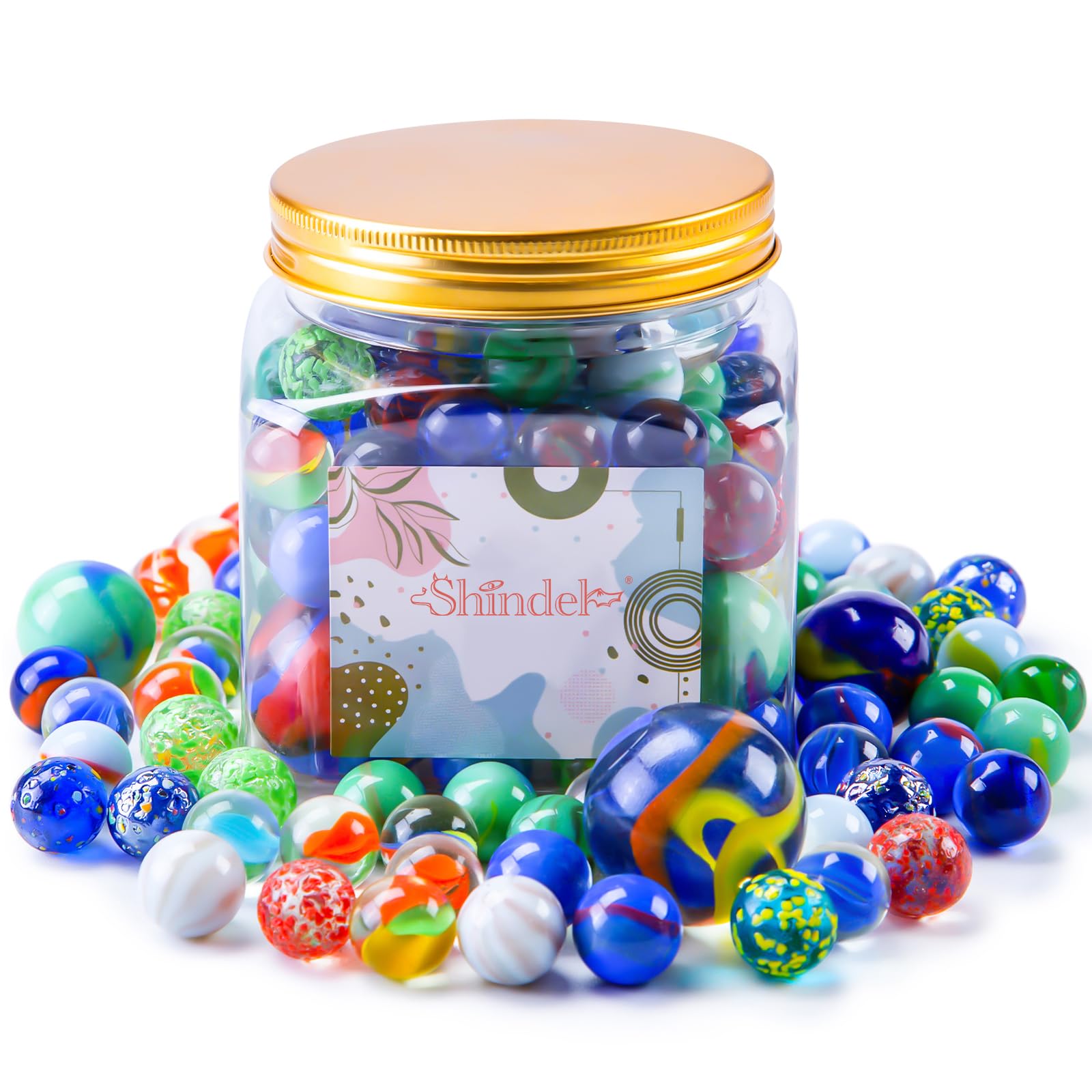 Shindel 125PCS Colorful Glass Marbles for Kids - Assorted Sizes (16mm-25mm) - Perfect Educational Toys & Birthday Gifts for Boys & Girls - Ideal for Marble Games, DIY Crafts & STEM Learning Activities