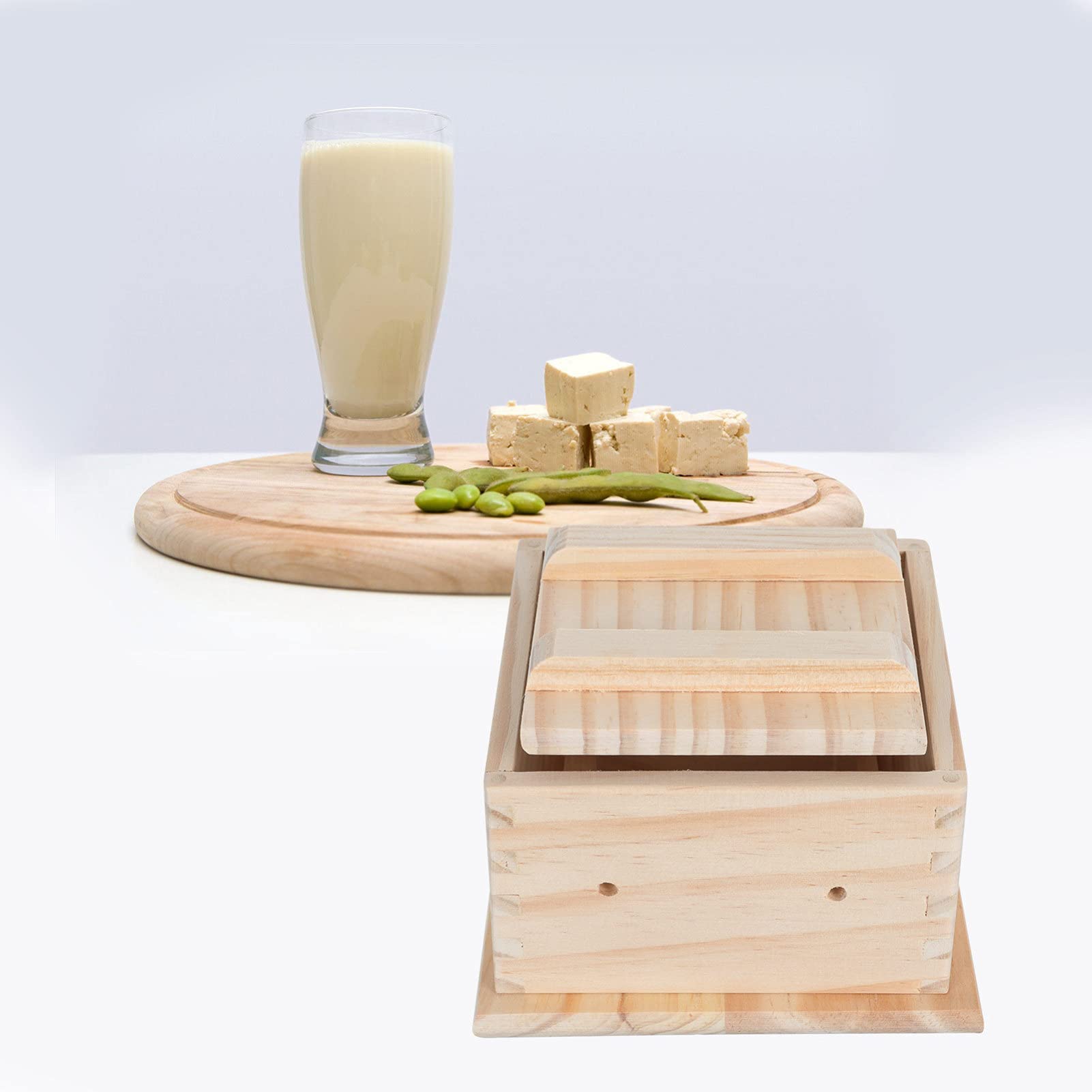 Happyyami Wooden Tofu Press Kit - 1 Pack Natural Bamboo Tofu Maker, Safe & Easy to Clean DIY Homemade Tofu Press for Vegan, Vegetarian Cooking - Perfect for Home Kitchen, Meal Prep & Asian Cuisine