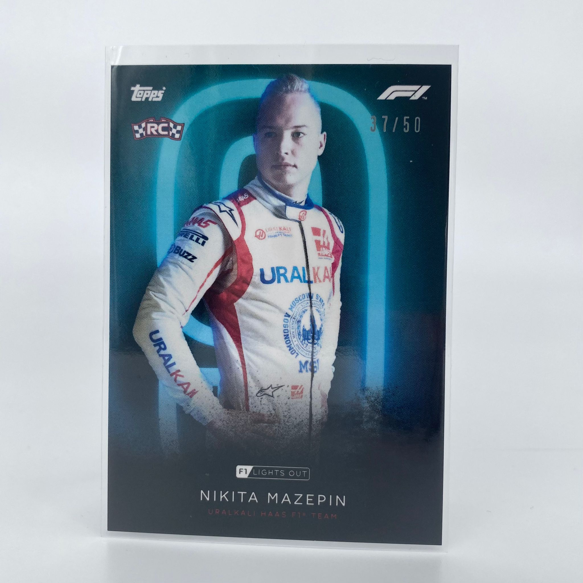 Nikita Mazepin 28/50 Aqua Parallel F1 Racing Driver Card - Collectible Memorabilia for Fans & Sports Enthusiasts
