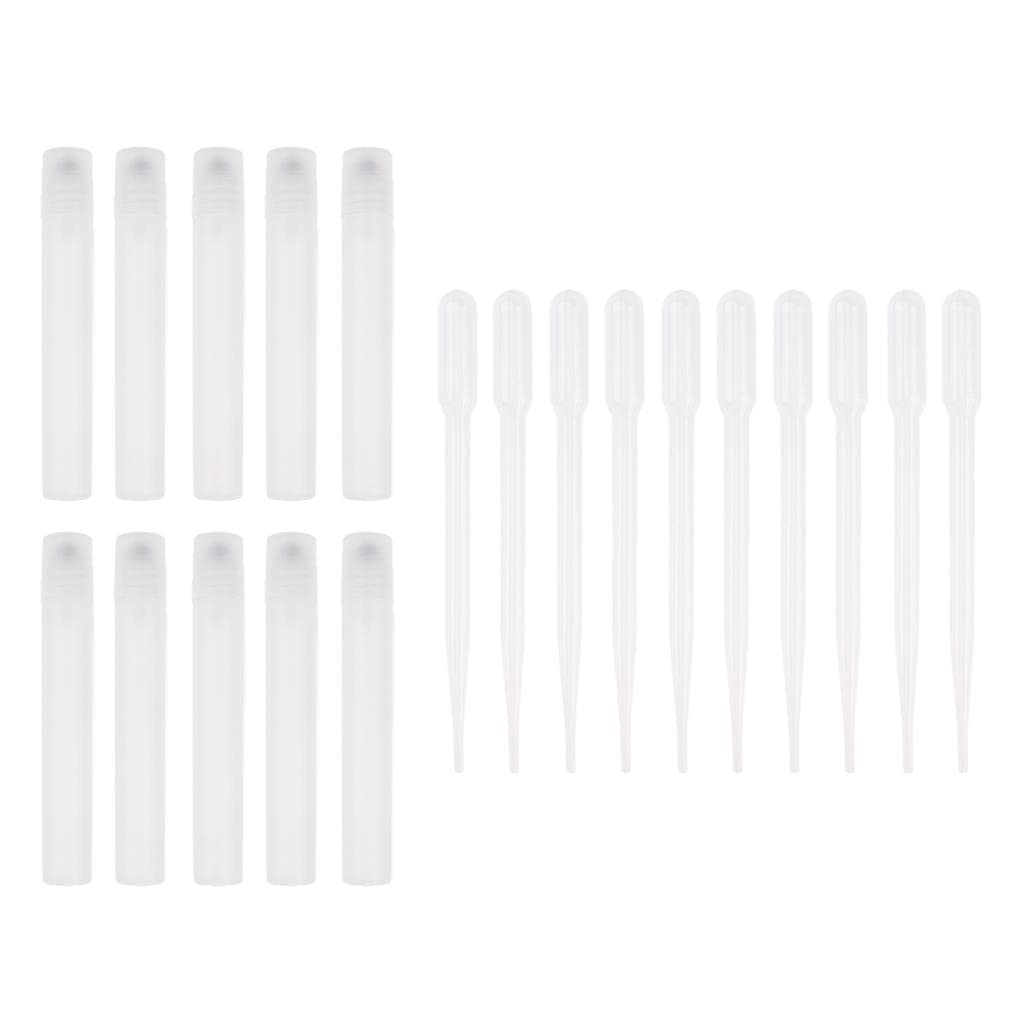 10 Pack 10ml Refillable Roll On Perfume Bottles with Pipettes for Essential Oils & Makeup - Travel Friendly Mini Cosmetic Containers for DIY Beauty, Aromatherapy & Gift Giving