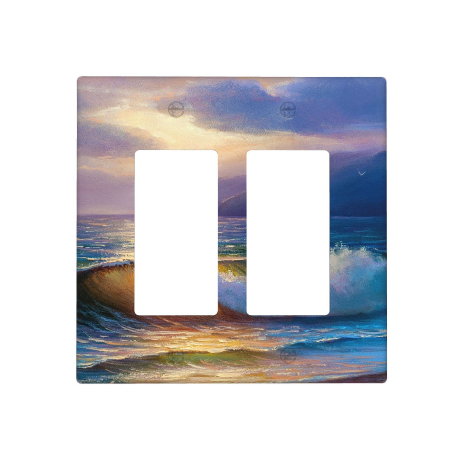 Coastal Beach Theme Light Switch Covers - 2-Gang Rocker Wall Plates with Ocean Art Painting for Bathroom & Bedroom Decor - Vintage Style Outlet Covers Perfect for Coastal Homes, Beach Houses and Nautical Themed Rooms