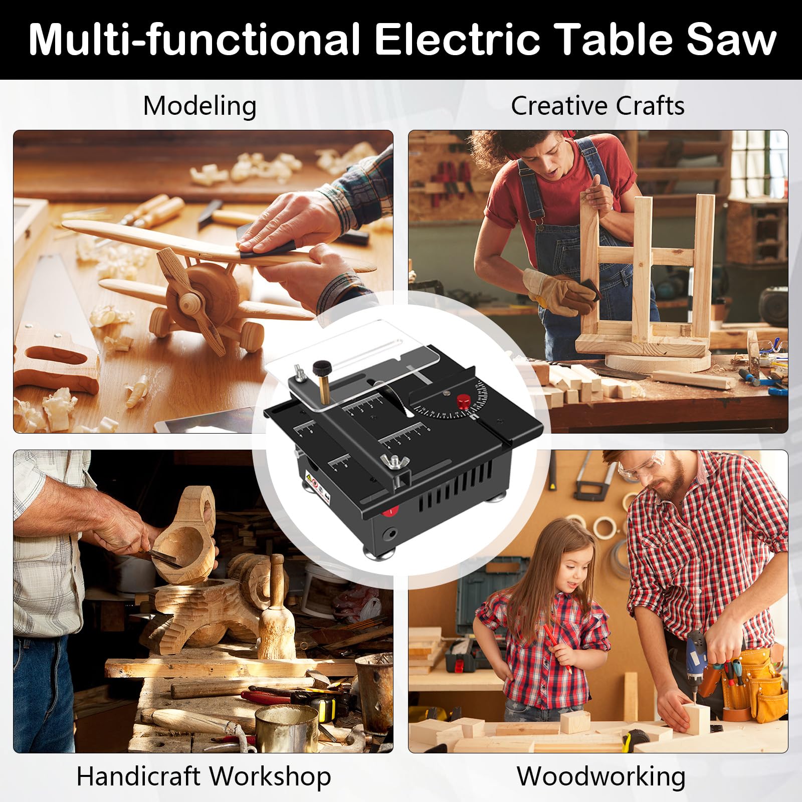 7-Speed Adjustable Mini Table Saw - Electric Small Wood Cutter for DIY Crafts, Engraving & Polishing | Portable Desktop Saw Tool Kit with Liftable Design | Perfect for Woodworking, Hobby Projects & Home Workshops