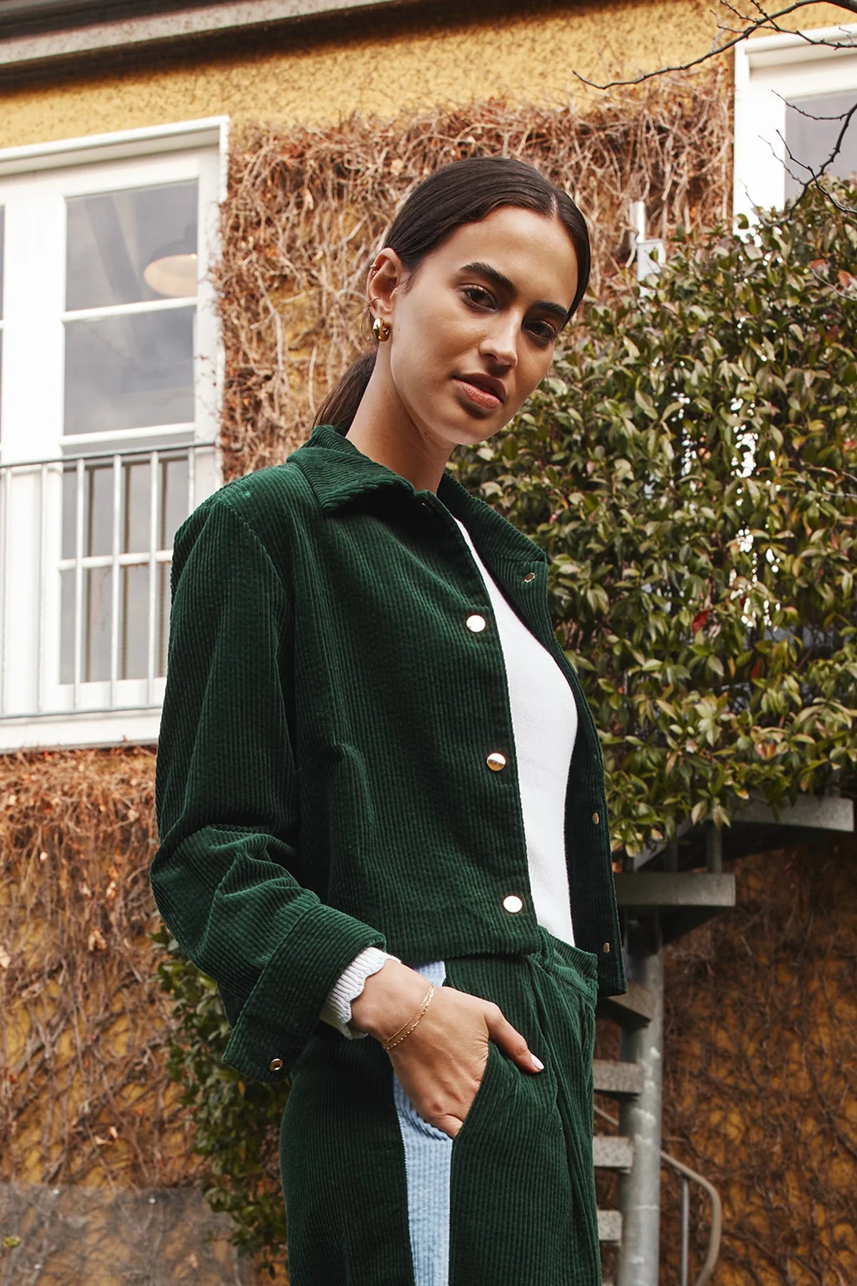 Charlie Corduroy Jacket in Forest Green - Stylish Men's Corduroy Coat for Fall & Winter Outdoor Activities