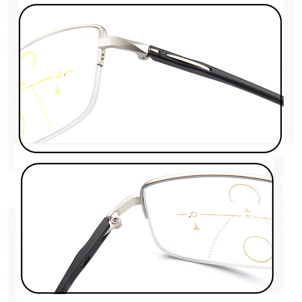 Blue Light Blocking Glasses for Men & Women - Photochromic Anti-UV Gaming Glasses with Retro Rectangle Frame (Silver, +2.5) - Reduce Eye Strain for Computer Work, Gaming & Digital Screen Use