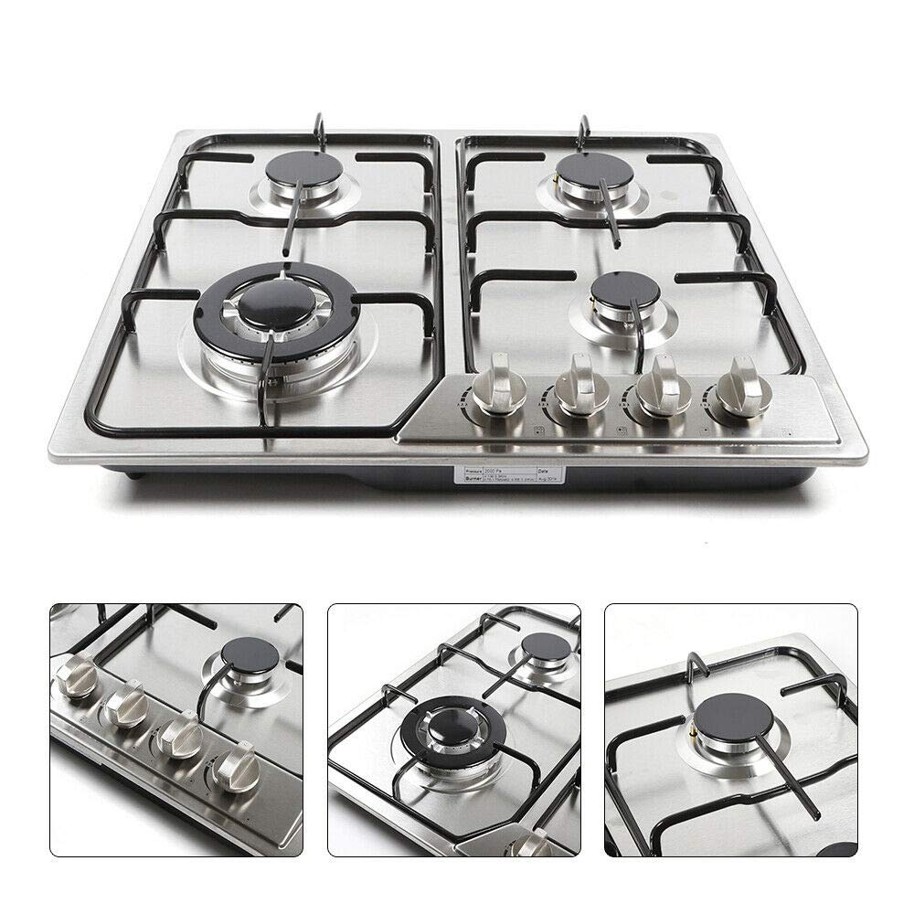 4 Burner Built-In Gas Cooktop 58x52cm - High Power NG/LPG Stove with Electronic Ignition for Fast Cooking | Perfect for Home Kitchens, Restaurants & Outdoor Cooking