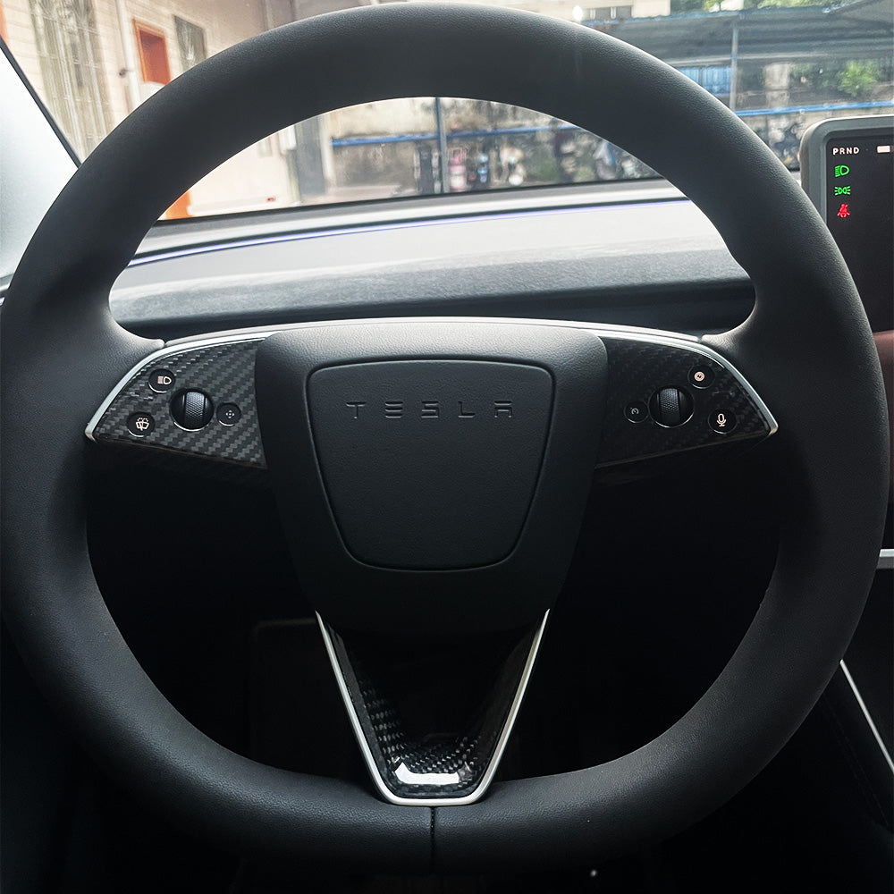 2025+ Tesla Model Y Juniper Carbon Fiber Steering Wheel Trim Cover - Premium Interior Upgrade for Enhanced Grip & Style | Perfect for Daily Commute & Sporty Driving