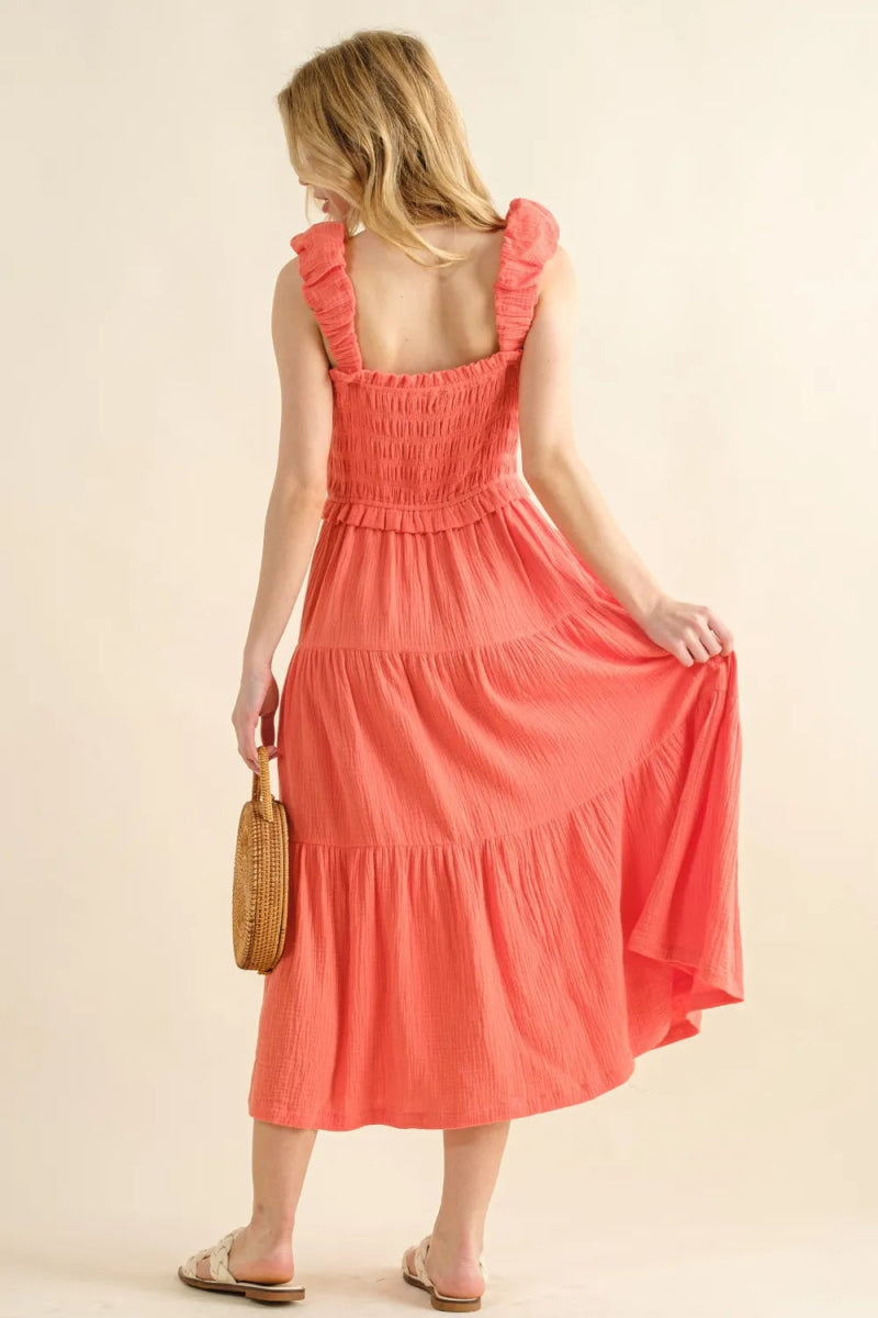 Elegant Smocked Ruffled Tiered Dress for Women - Perfect for Summer, Weddings & Special Occasions