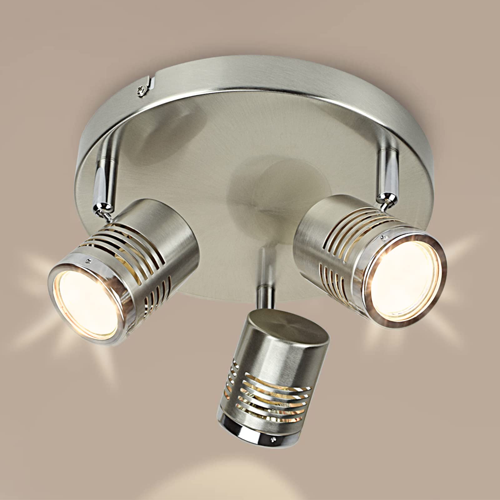 DLLT Industrial Directional Track LED Light - 3-Light Round Ceiling Spot Lighting for Living Room, Dining Room, Office, Bedroom, Picture Wall & Kitchen | Warm White 3000K | GU10 Bulbs Included | Perfect for Accent Lighting & Home Decor