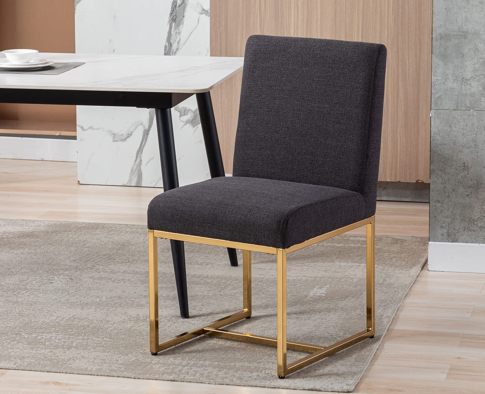Shunzhi Mid Century Modern Upholstered Dining Chair - Gold Metal Frame, Linen Fabric, Armless Side Chair - Comfortable for Dining Room, Bedroom & Living Room - Set of 1 Black - Perfect for Home Decor, Entertaining Guests & Cozy Seating