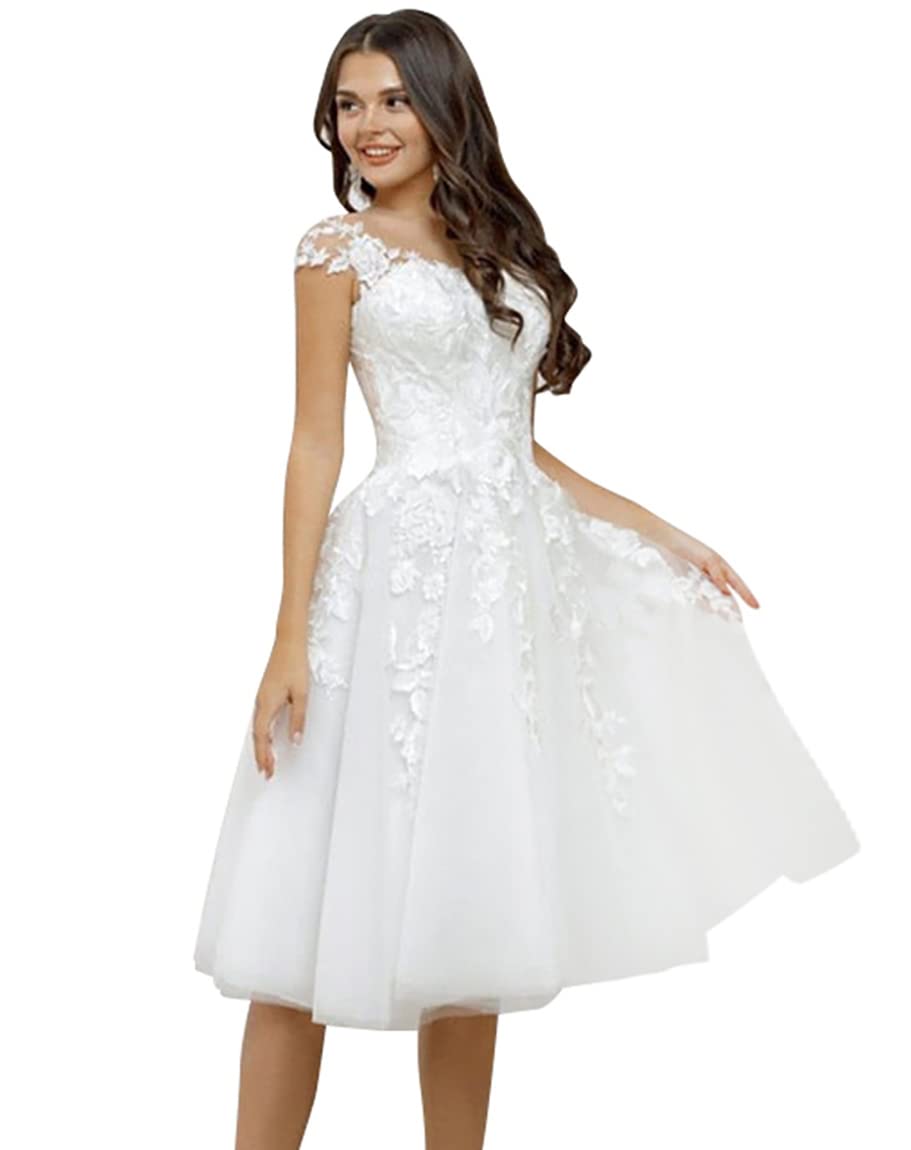 YMSHA Tea Length Wedding Dresses for Bride 2023 | Short Satin Bridal Gown | Simple Beach Wedding Dress | Perfect for Outdoor, Garden & Destination Weddings (YMSWD02)