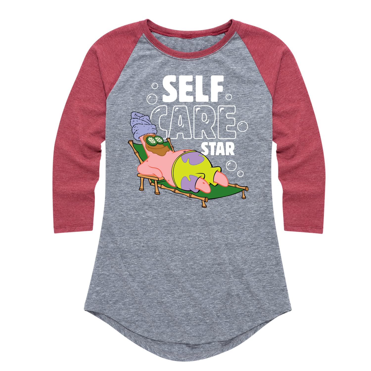 Spongebob Squarepants Self Care Star Women's Raglan Graphic T-Shirt | Comfortable Casual Tee for Fans | Perfect for Lounge Wear, Gifts & Everyday Outfits