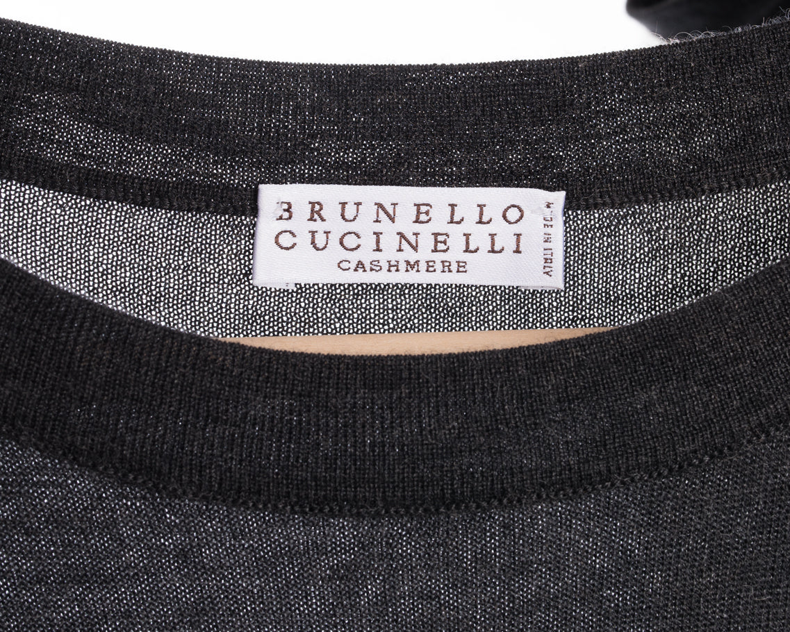 Brunello Cucinelli Women's Long Sleeveless Cashmere Knit Belted Dress - Grey Size M | Elegant Office Wear & Evening Cocktail Party Outfit