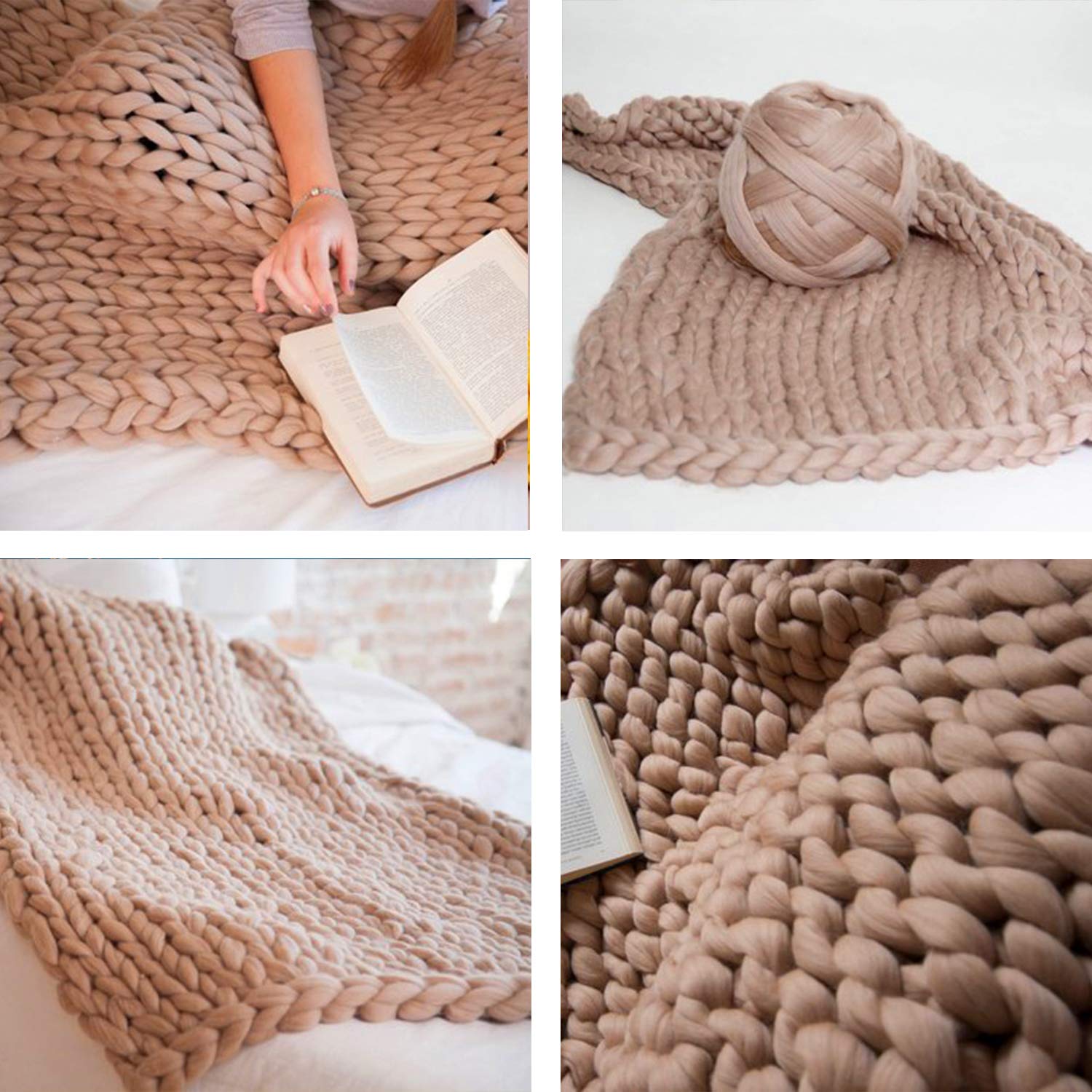 Clootess Bulky Chunky Yarn - 11 lbs Big Roving Wool for Hand Knitting, DIY Projects, Sofa & Bed Throw Blankets (Khaki) - Perfect for Cozy Home Decor, Winter Crafts and Gift Making