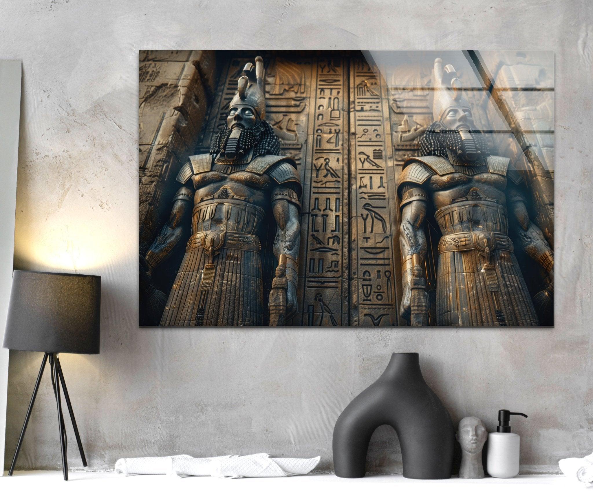 Ancient Mesopotamia Guardian Glass Wall Art - Handmade Stained Glass Decor for Home & Office - Perfect for Living Room, Bedroom, or Gift
