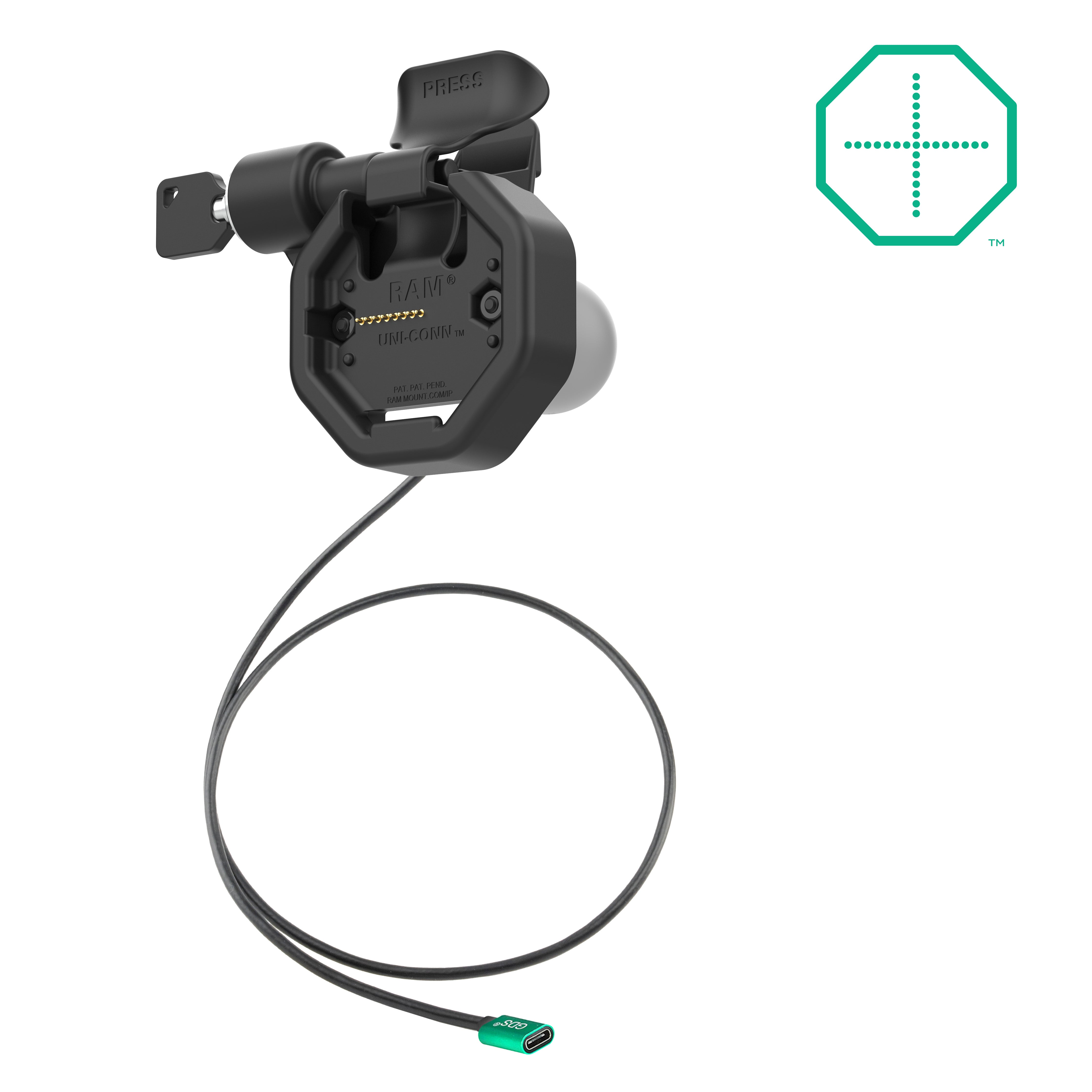 GDS® Uni Conn™ Powered Left Locking Snap-In Dock with USB-C Connector (RAM GDS DOCKLL U3CPU) - Perfect for Truck, Van & RV Dash Mounting Solutions