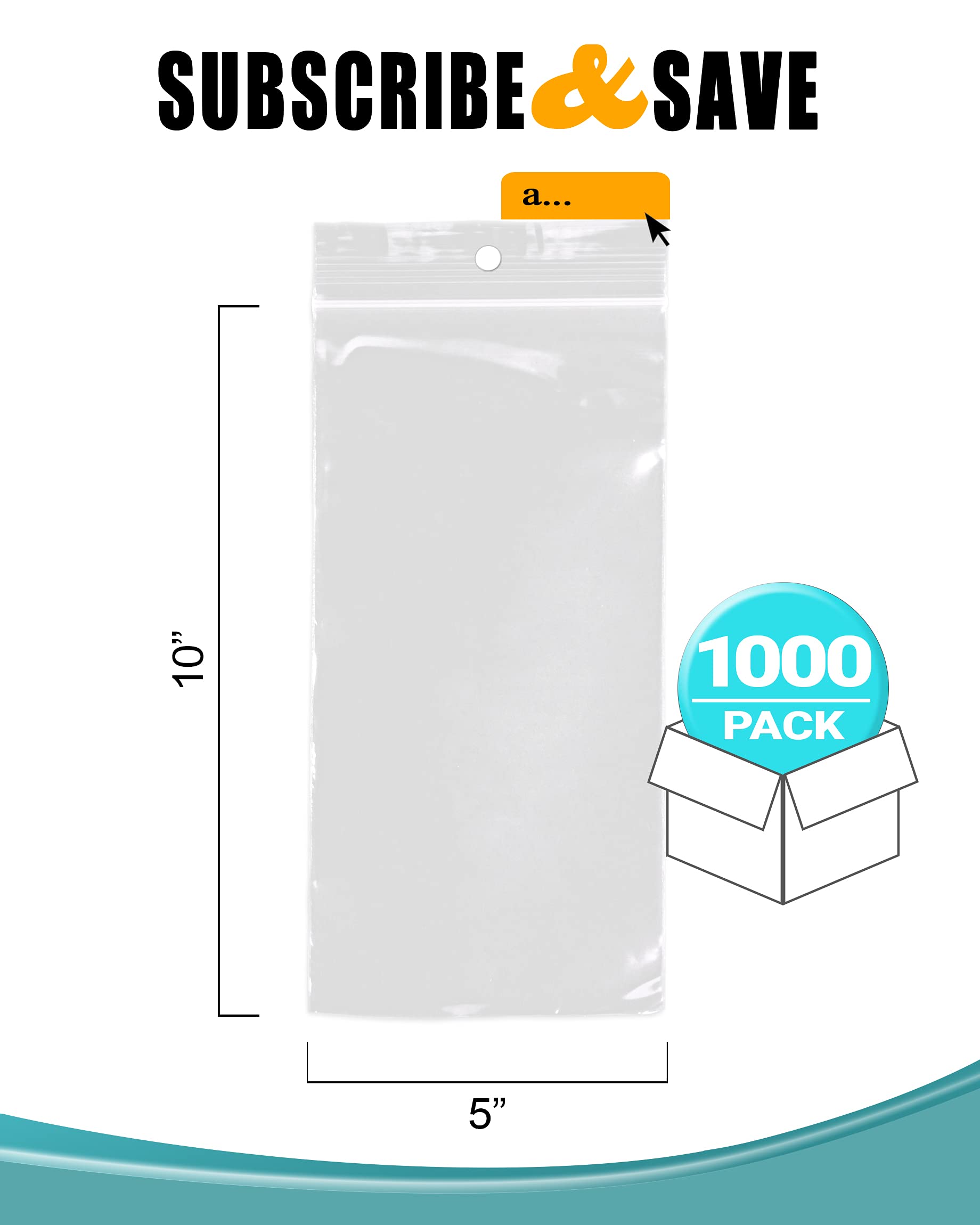 1000 Pack 5x10 Inch Clear Reclosable Zipper Bags with Hanging Holes | 2 Mil Thick Resealable Plastic Storage Bags for Pills, Jewelry, Snacks & Crafts | Durable Polyethylene Packaging for Organizing, Storing & Displaying Small Items