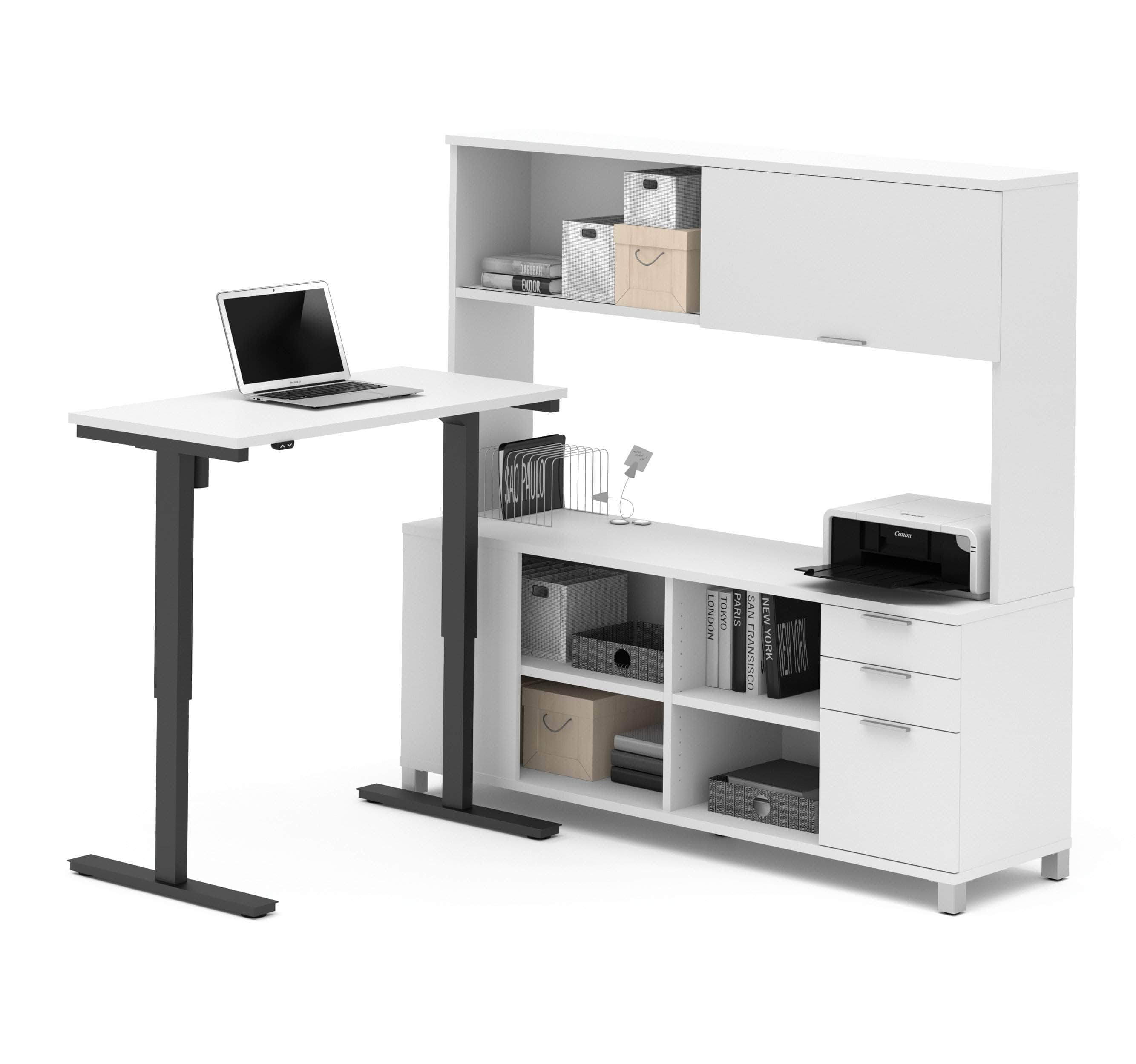 Pro Linea 2-Piece Office Furniture Set - Standing Desk & Credenza with Hutch in 2 Colors | Perfect for Home Office & Workspace Organization