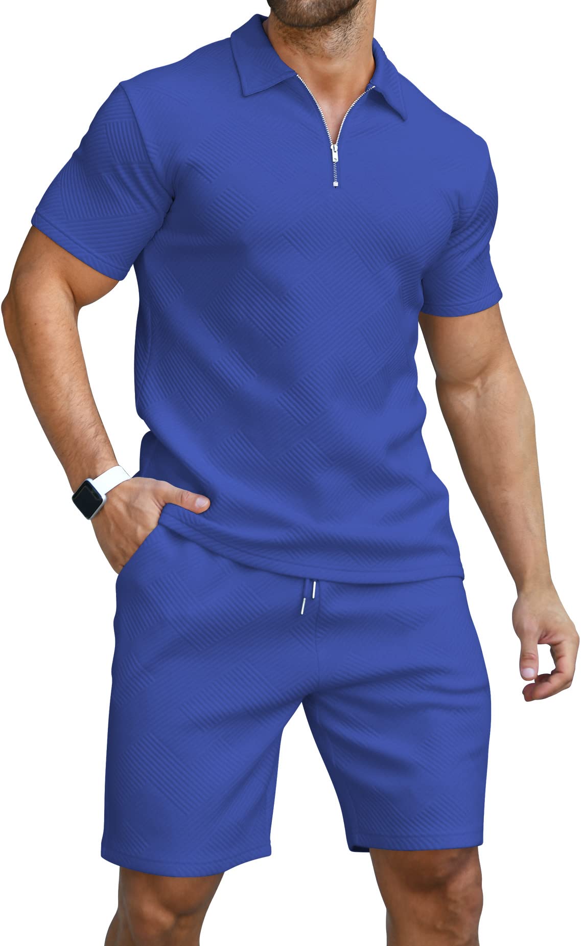 KUYIGO Men's Summer Polo Shirt & Shorts 2-Piece Set - Breathable Casual Tracksuit for Gym, Golf & Outdoor Activities (Sizes M-3XL)