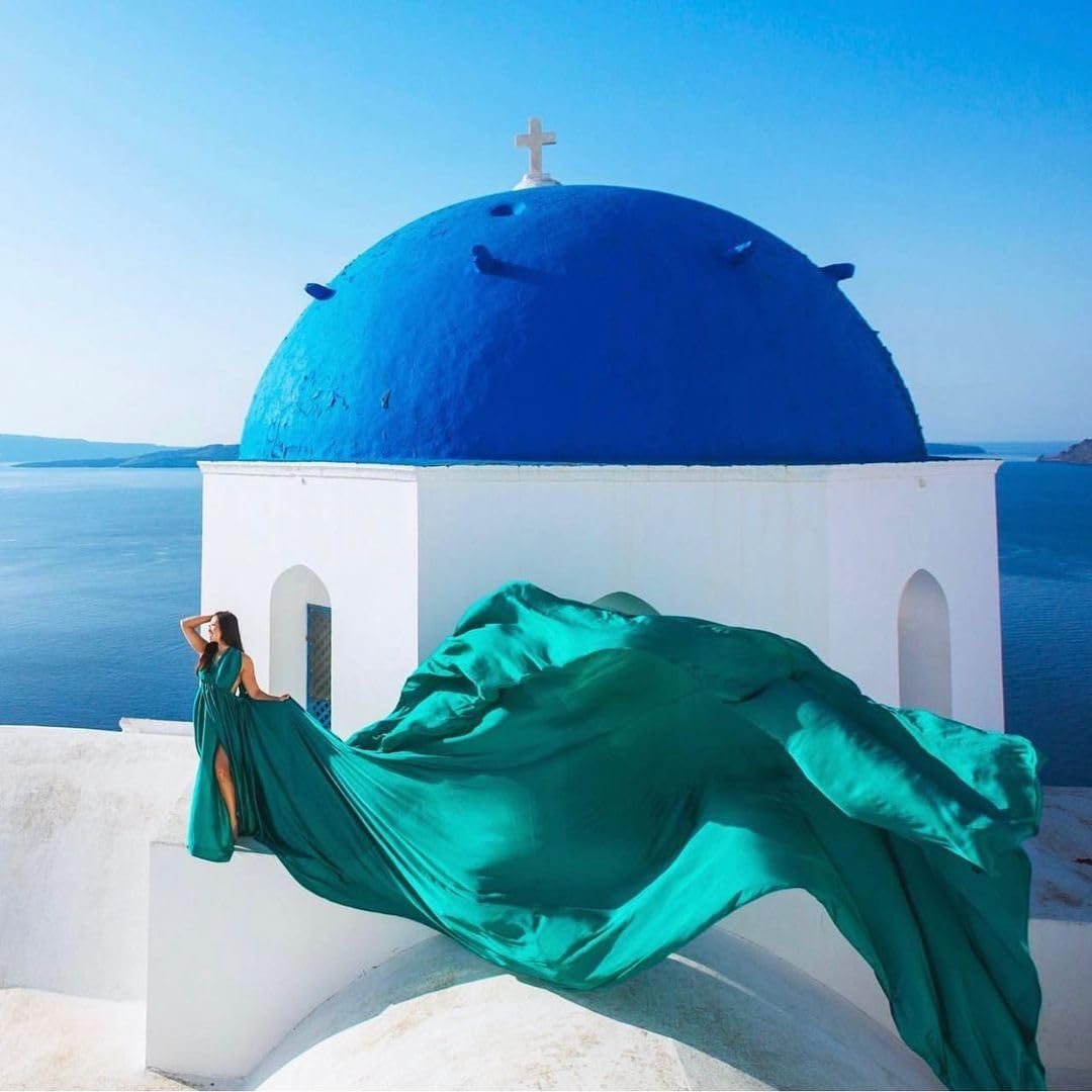 Infinity Maxi Dress with Long Train - Elegant Satin Flying Dress for Women | Photoshoot, Baby Shower & Santorini Vacation | Flowy Long Satin Dress for Special Occasions & Beach Weddings