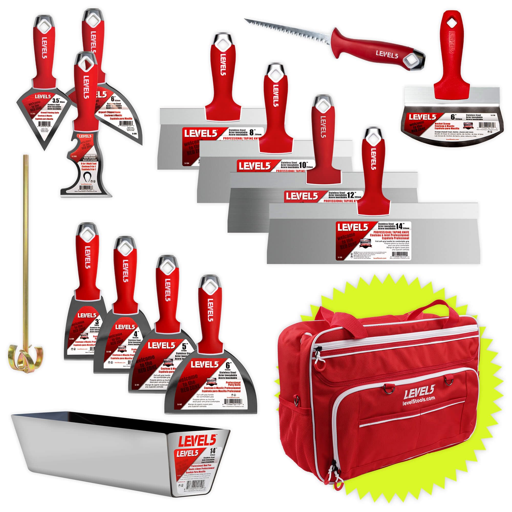 Premium Contractor Hand Tool Set with Bag - Joint, Taping & Specialty Knives, Mixer, Jab Saw, Mud Pan | Professional Drywall Tools for Home Renovation & Construction Projects