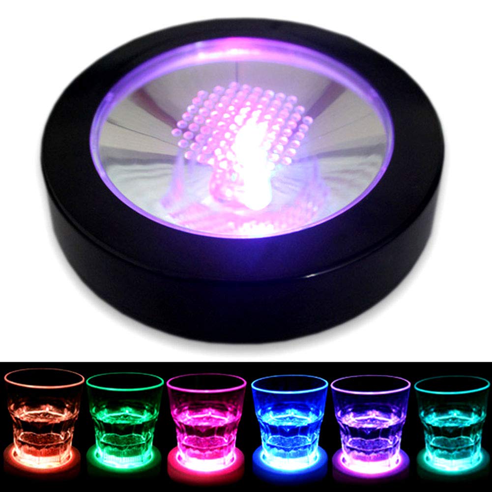 LAFEINA USB Rechargeable LED Drink Coasters - Glowing Cup Holders for Beer, Wine & Beverages - Party, Wedding & Bar Accessories - Black (1 Pack) - Perfect for Home Entertaining & Nightclubs