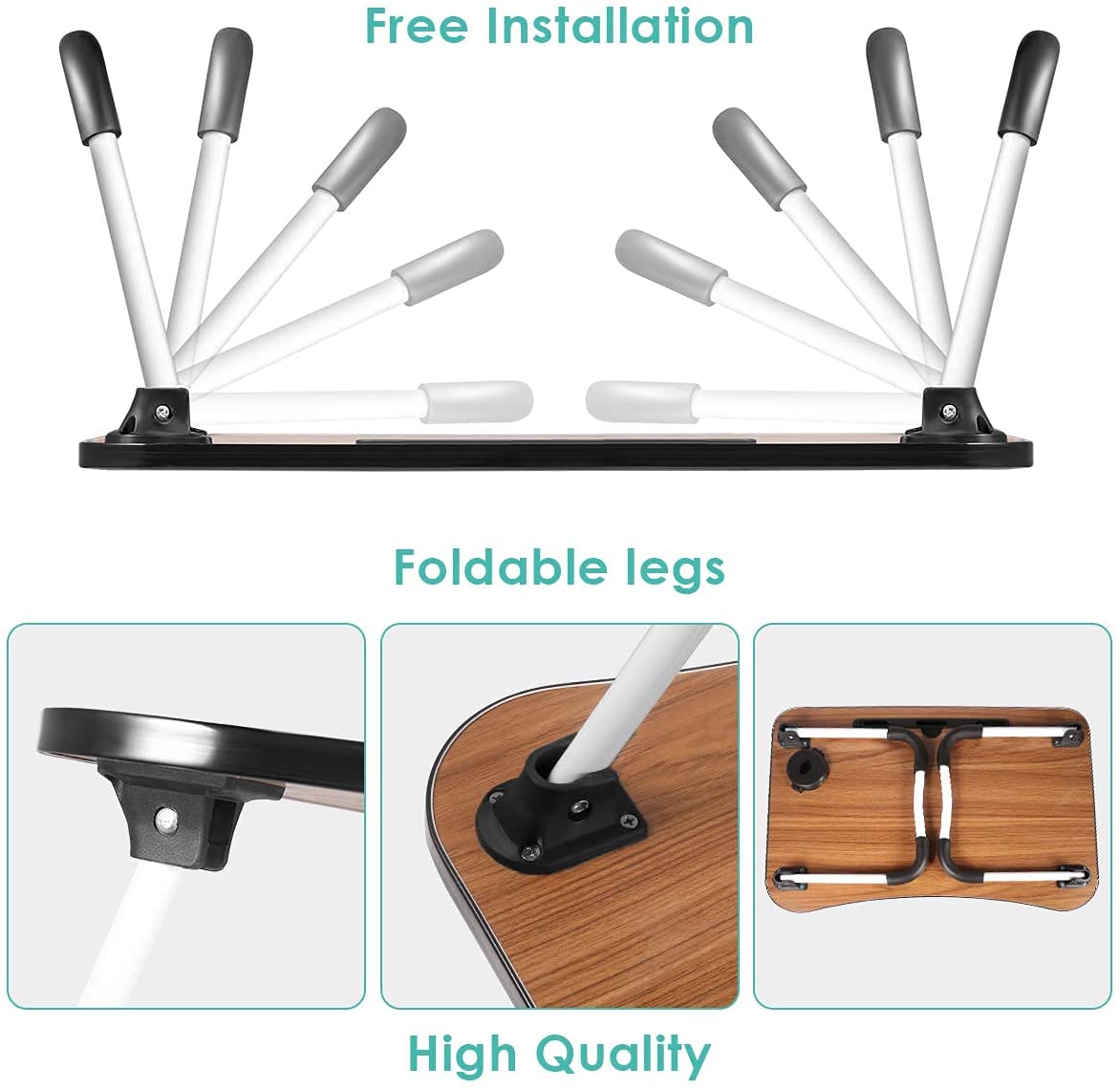 Portable Adjustable Laptop Desk Stand - Foldable Bed Tray Table with Cup Holder for Notebook, Breakfast, Reading & Watching Movies - Perfect for Home Office, Dorm Room, Sofa & Bed Use (Black)