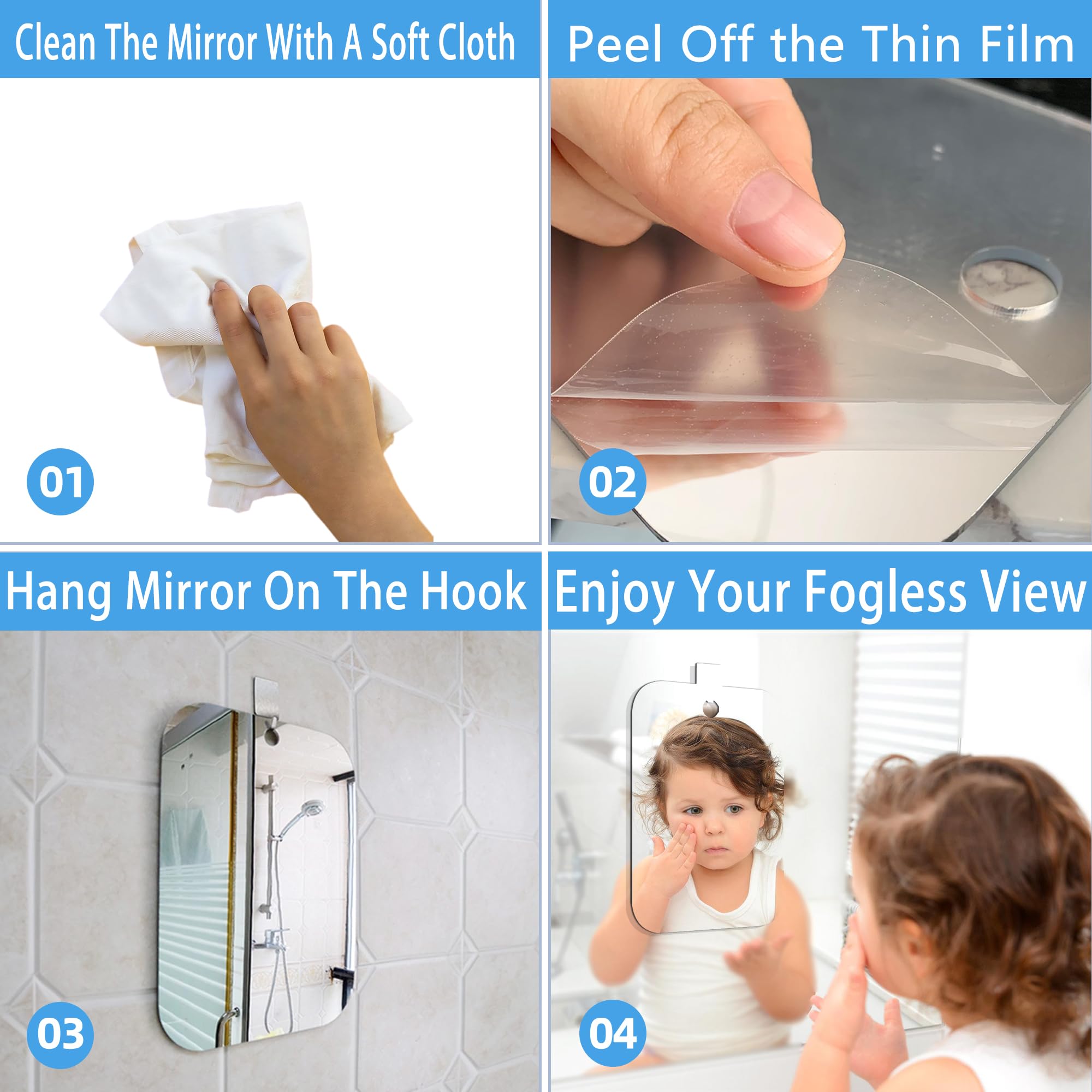 Fogless Shower Mirror for Shaving - 6x8 Inch Anti-Fog Bathroom Mirror, Unbreakable Plastic Wall Mounted Mirror for Shower, Locker & Travel - Perfect for Camping, Gym & Home Bathroom Use