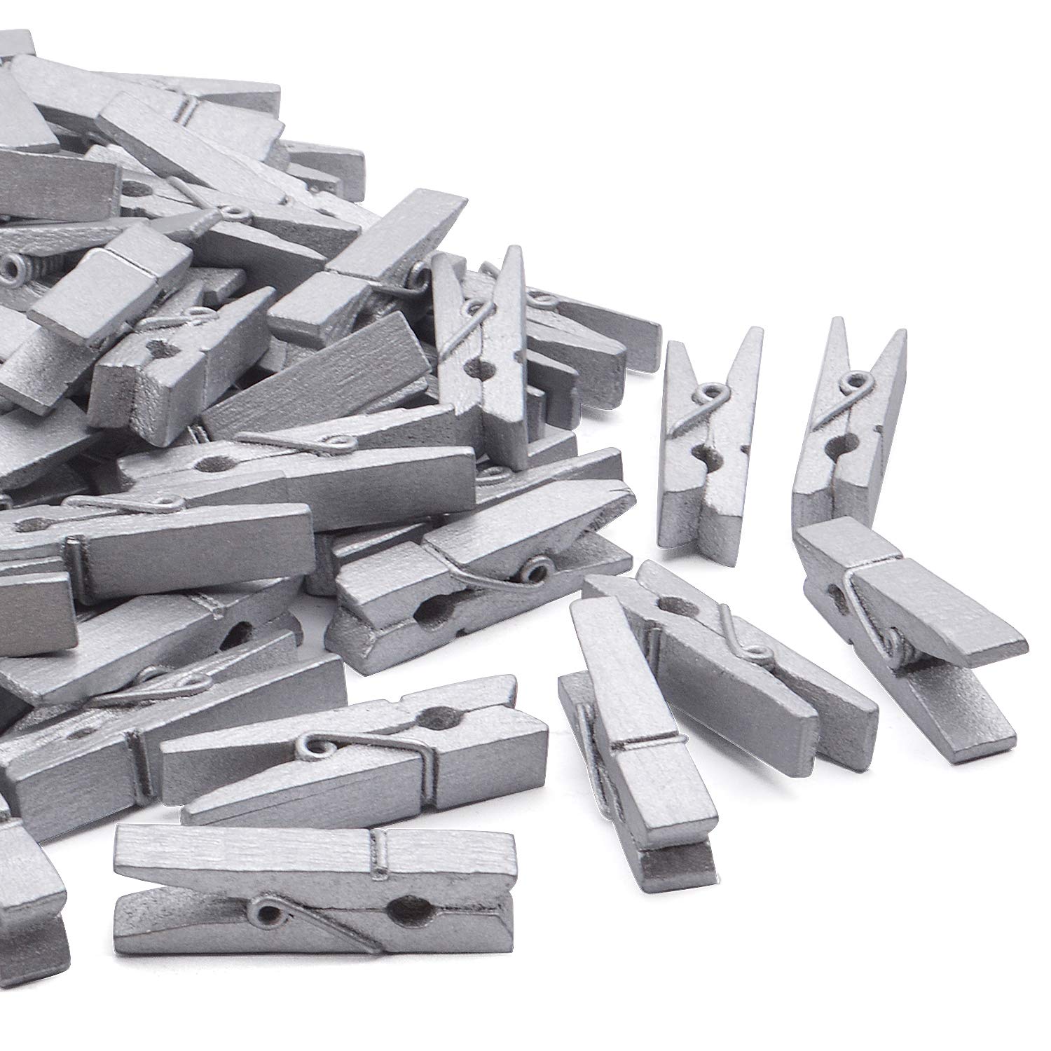 BronaGrand 100pcs Mini Silver Wooden Utility Paper Clips & Clothespins - Multipurpose Photo Clips for Scrapbooking, Office Organization, DIY Crafts & Home Decor