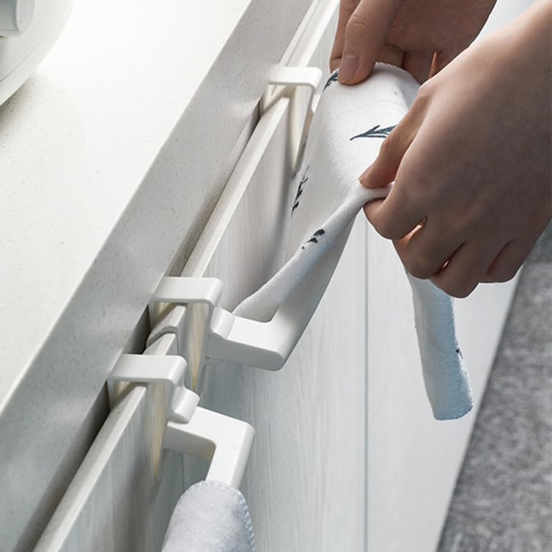 2-Pack No-Drill Over Door Towel Rack - White ABS Cabinet Mount Bathroom Towel Holder & Organizer for Kitchen, Bathroom, and Bedroom Storage