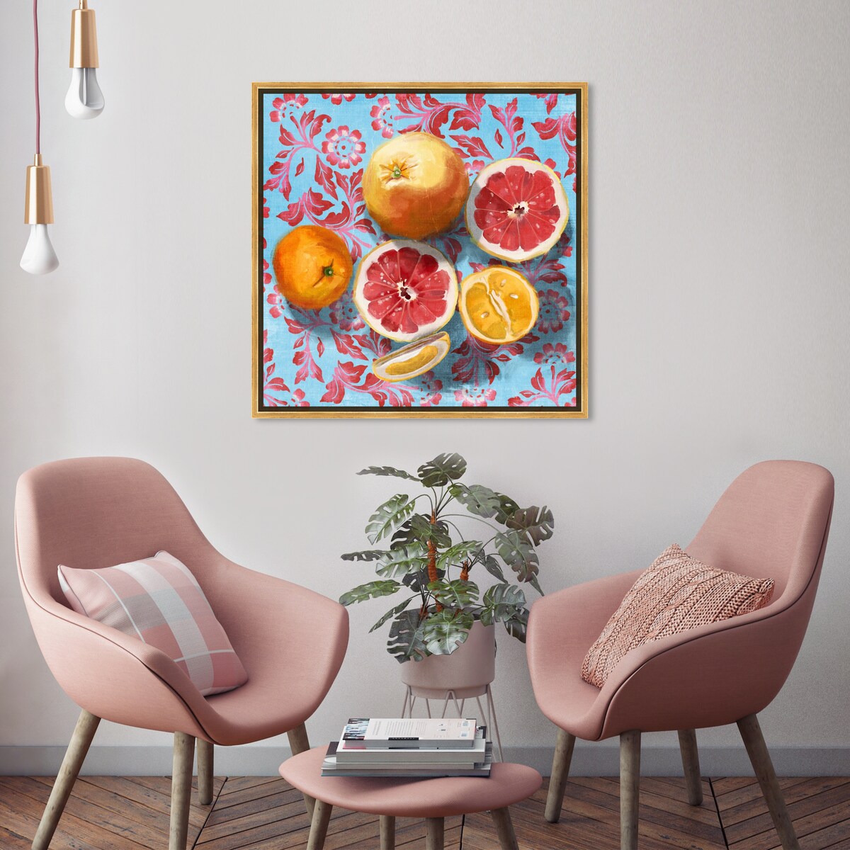 Tropical Citrus Still Life Blue Framed Canvas Wall Art Print - Kitchen Decor, Cabin & Lodge Decor - Perfect for Home, Office & Dining Room
