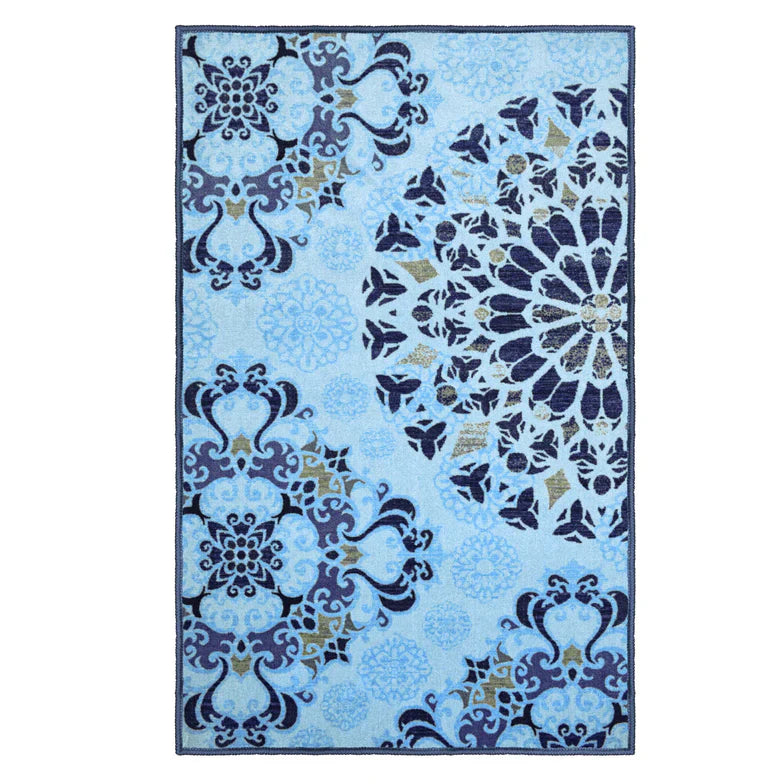Thalia Damask Medallion Non-Slip Washable Indoor Area Rug - Soft Living Room Carpet, Bedroom Runner, Home Decor for Cozy Spaces