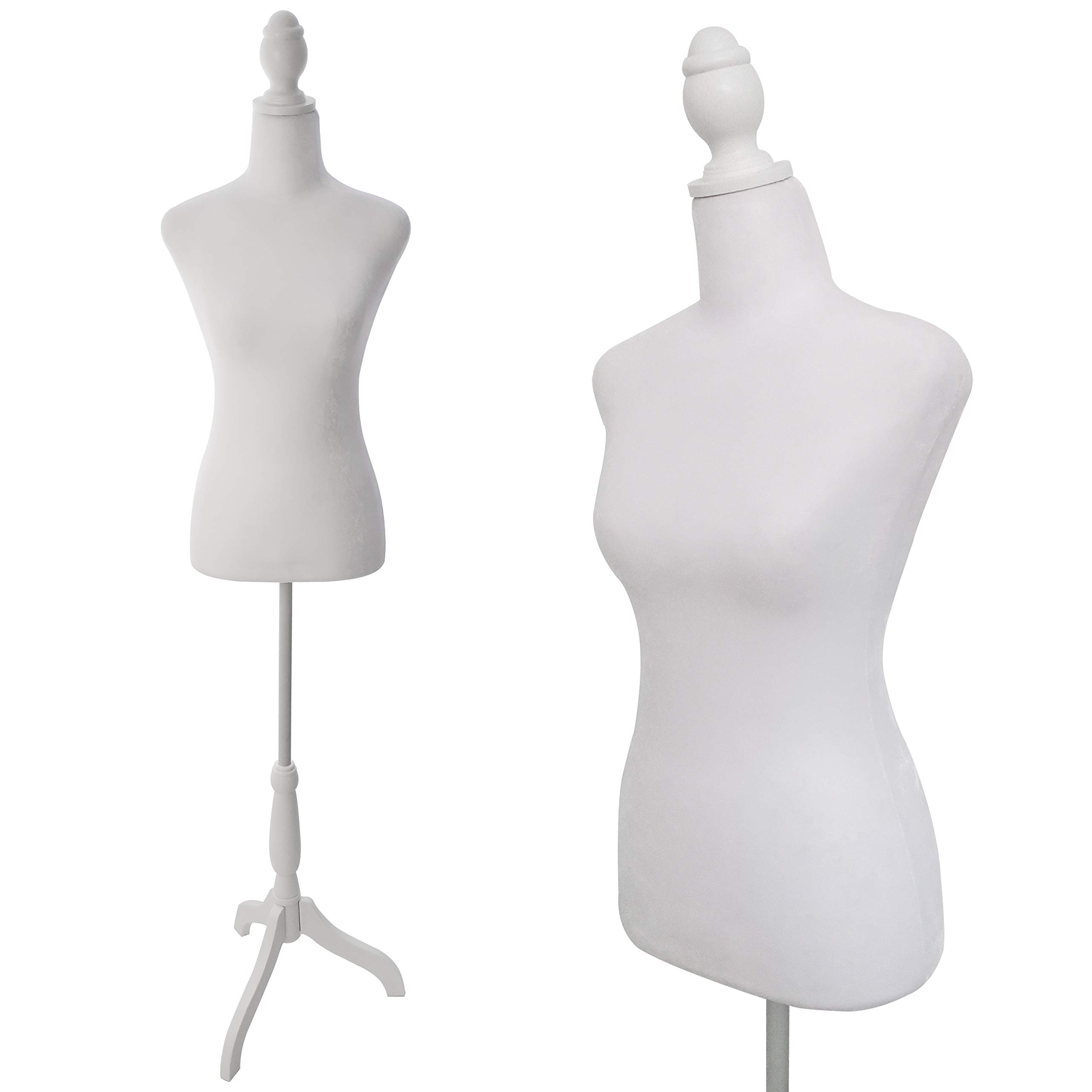Adjustable Female Dress Form Mannequin Torso with Tripod Stand - White Jewelry & Clothing Display for Boutique, Fashion Studio & Home Sewing