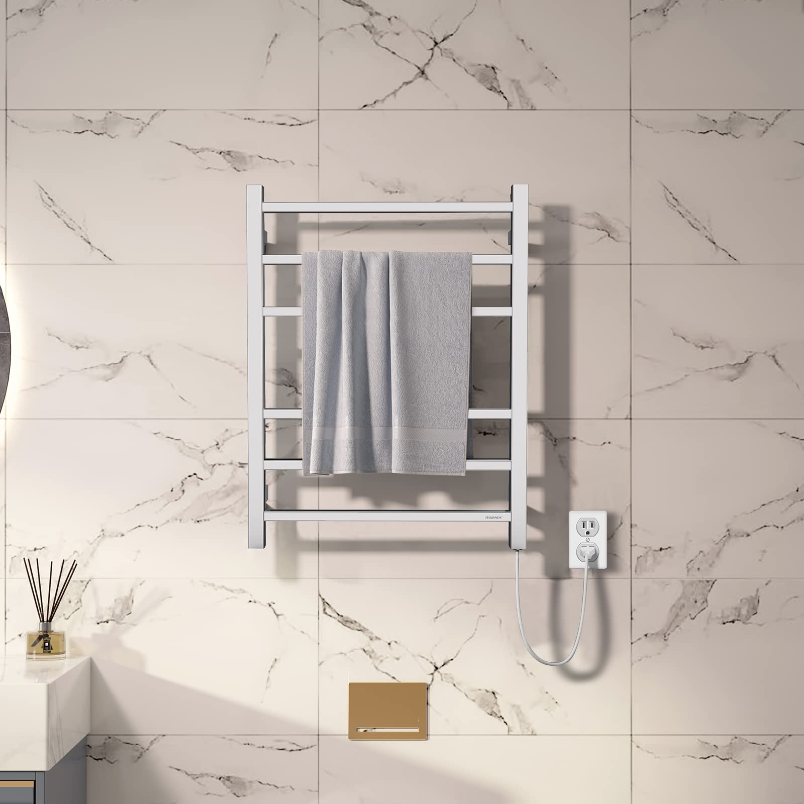 Polished Chrome Electric Towel Warmer - Wall Mounted Bathroom Heated Towel Rack, 6-Bar Stainless Steel Drying Rack (26.77x20.47x4.13 inches, 68W, Model ETW13C) - Perfect for Spa-Like Bathroom Luxury & Cozy Towel Warming