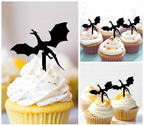 Dragon Fly Monster Silhouette Acrylic Cupcake Toppers - 10pcs for Wedding, Birthday & Party Decorations - Perfect for Cake, Dessert and Cupcake Decorating