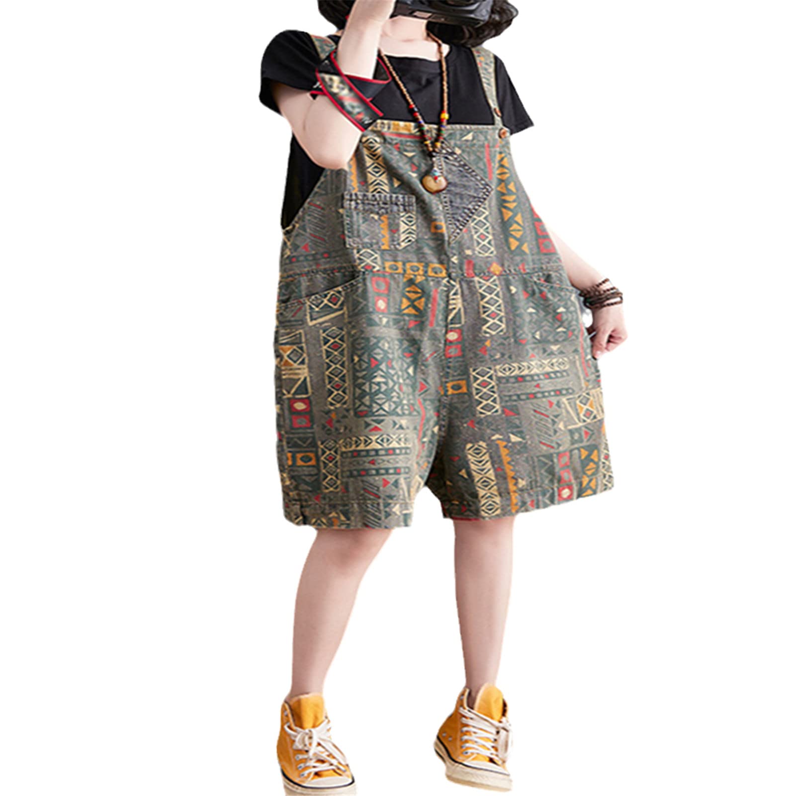 Korean Summer Style Women's Vintage Denim Shorts - Loose Printed Harem Pants & Streetwear Overalls for Casual Outfits, Beachwear and Fashion Street Style