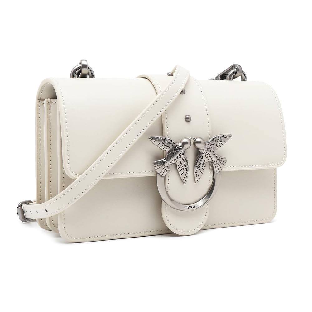 Pinko Mini Love Bag One Simply - Women's Small Crossbody Bag in White & Old Silver | Perfect for Date Night, Parties & Everyday Use