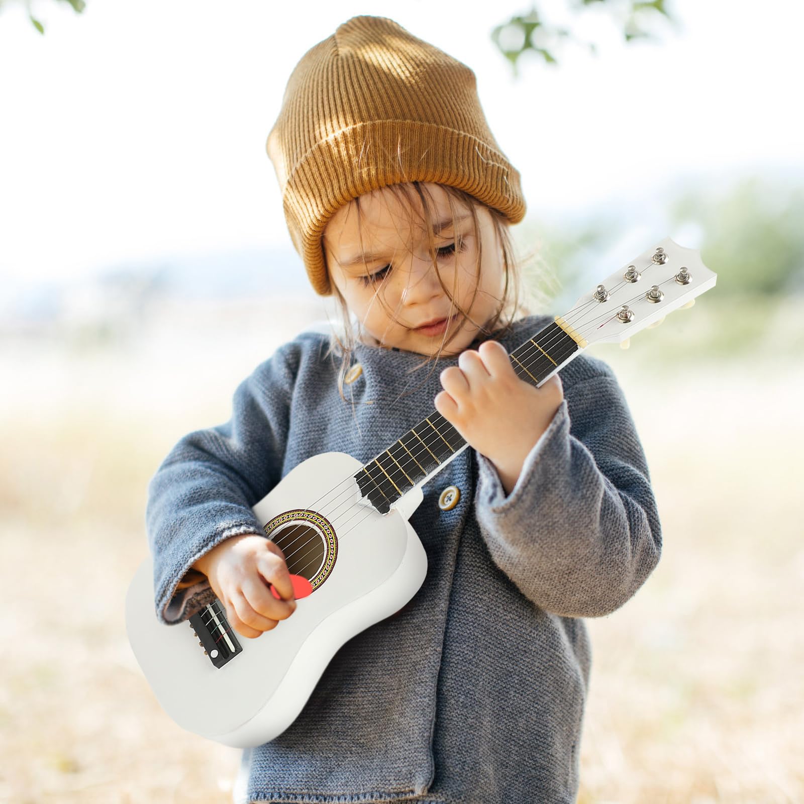 Milisten 21 Inch Kids Acoustic Guitar - 6-String Wooden Beginner Guitar for Children Ages 6-12 (White) | Perfect for Music Lessons, Birthday Gifts & Home Practice