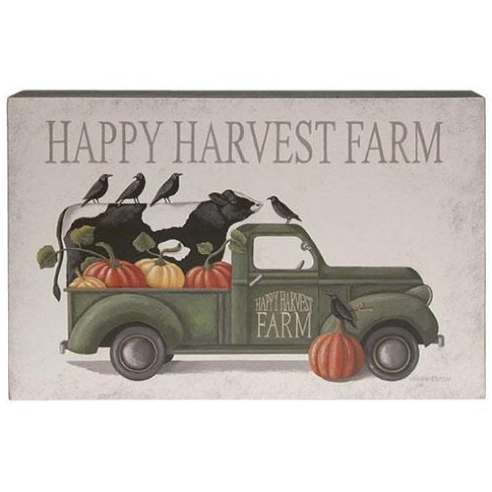 Happy Harvest Farm Truck Box Sign - Rustic Wooden Wall Decor for Farmhouse, Country & Kitchen - Perfect for Fall, Thanksgiving & Farmhouse Style Home Decor