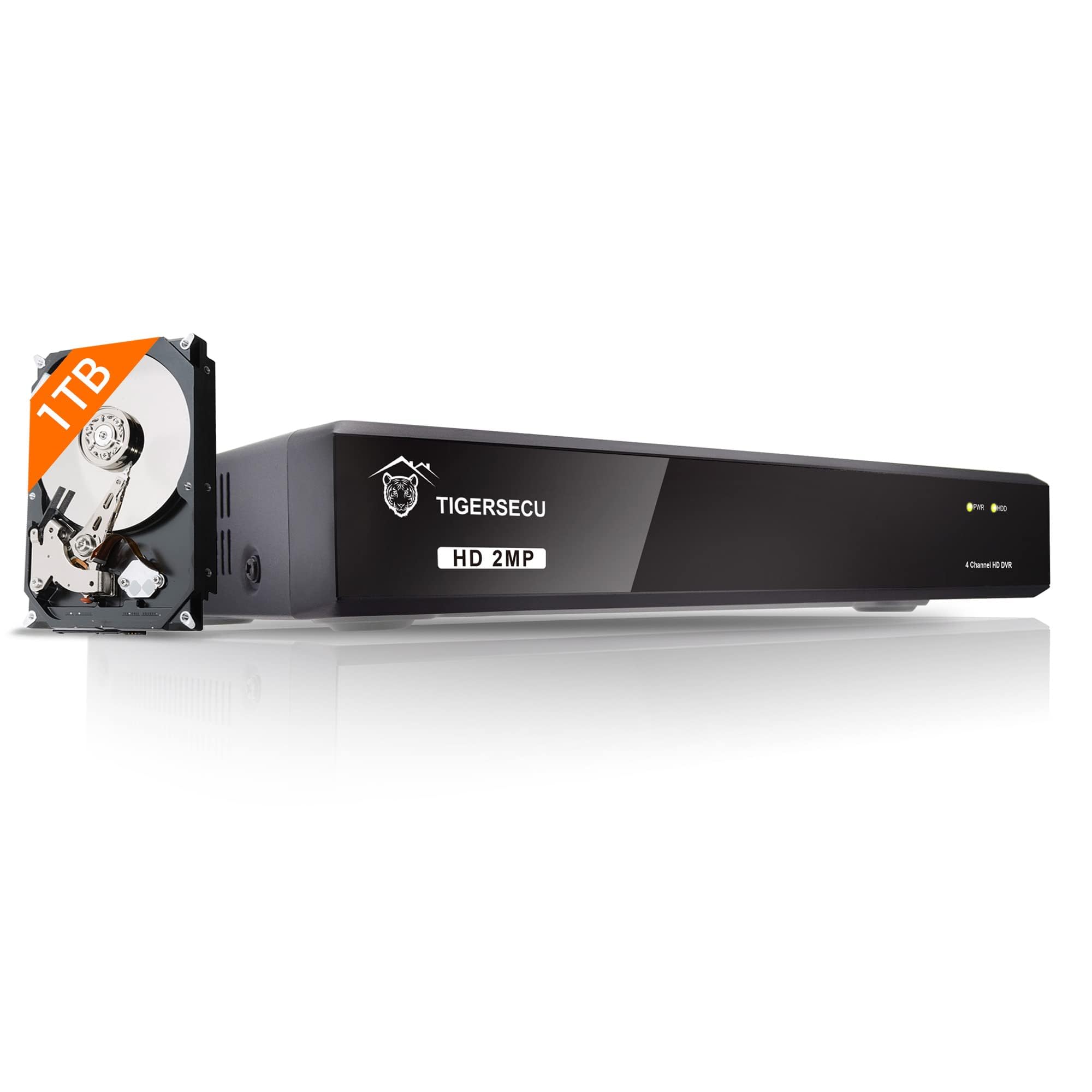 TIGERSECU 4 Channel 1080P HD Hybrid 6-in-1 CCTV DVR Recorder with 1TB HDD - Compatible with 2MP/5MP TVI, AHD, CVI, Analog & IP Cameras | Home & Business Security Surveillance System