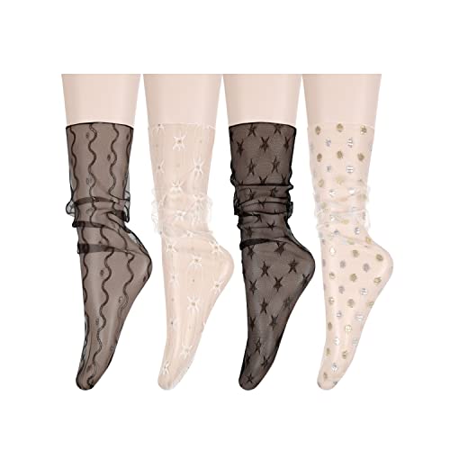 4 Pair- Black White Lace