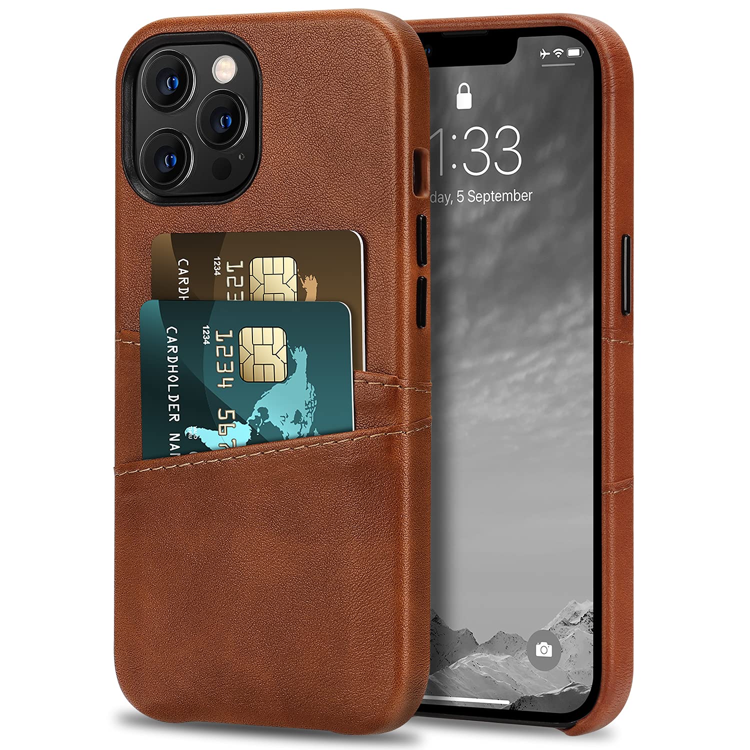 Premium Leather Wallet Case for iPhone 13 Pro Max (6.7-inch) - 2 Card Slots & RFID Protection | Slim Protective Cover with Magnetic Closure | Perfect for Business, Travel & Everyday Use (Brown, 2021 Model)